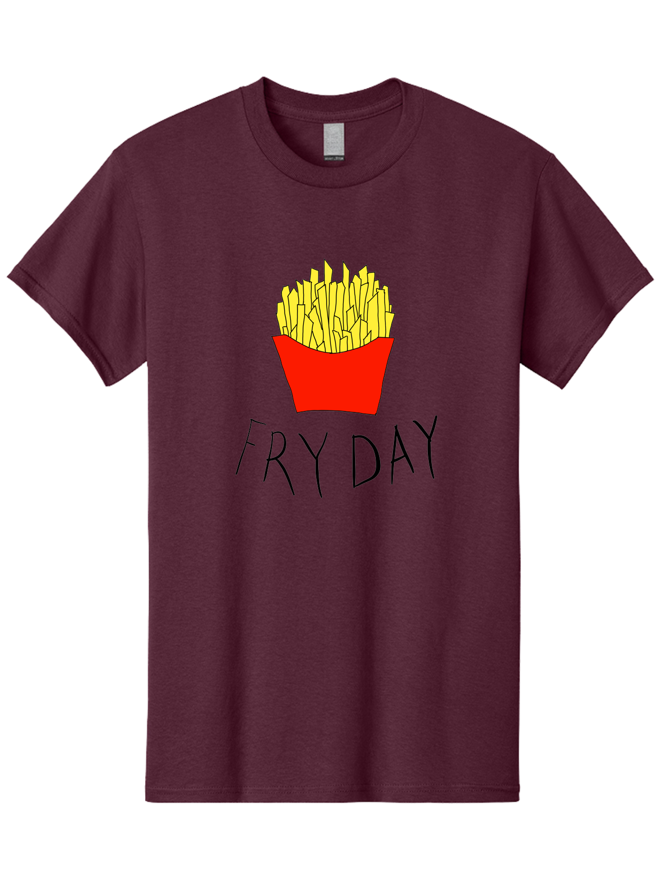 Fry-Day Men'S Graphic Tee, 100% Cotton, Comfortable Casual Summer Wear, Machine Washable, French Fries, Red Container, Yellow Fries, Cartoon Style, Playful Graphics, Food Illustration, Restaurant Promotion -  Aaa041