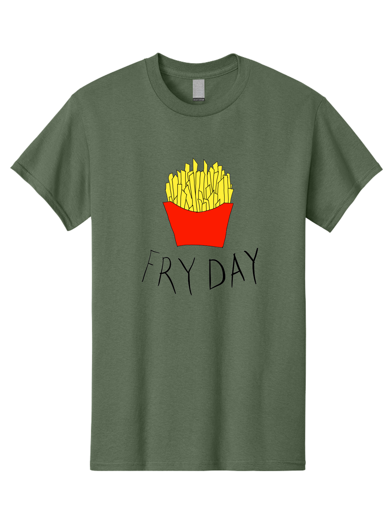Fry-Day Men'S Graphic Tee, 100% Cotton, Comfortable Casual Summer Wear, Machine Washable, French Fries, Red Container, Yellow Fries, Cartoon Style, Playful Graphics, Food Illustration, Restaurant Promotion -  Aaa041