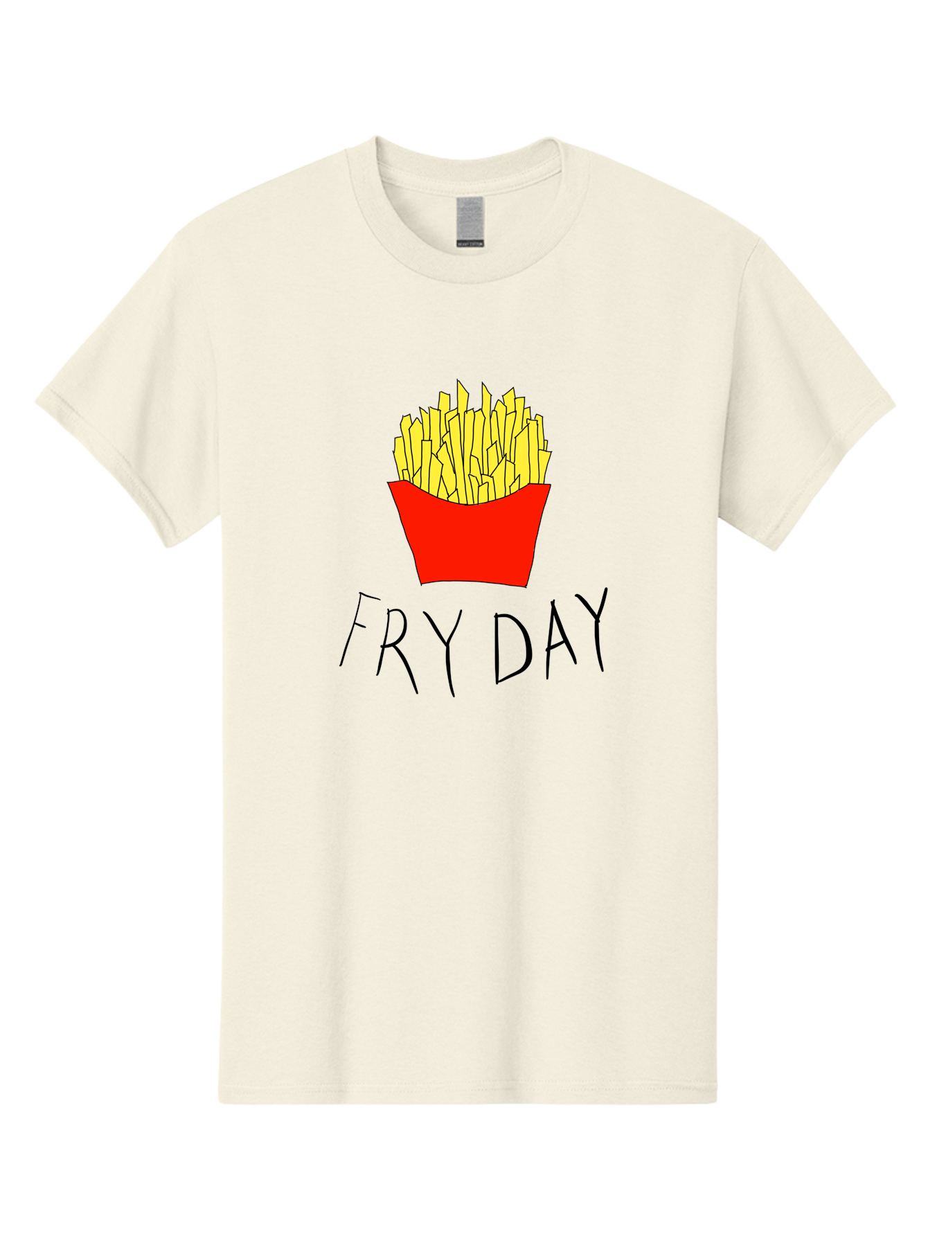 Fry-Day Men'S Graphic Tee, 100% Cotton, Comfortable Casual Summer Wear, Machine Washable, French Fries, Red Container, Yellow Fries, Cartoon Style, Playful Graphics, Food Illustration, Restaurant Promotion -  Aaa041