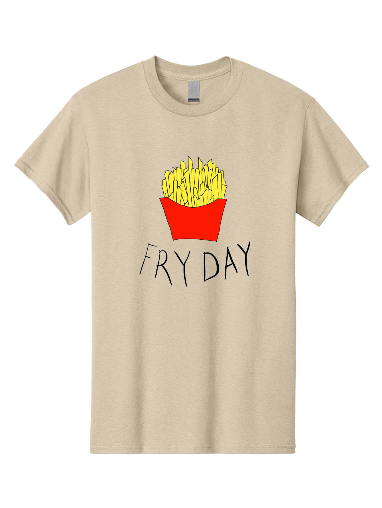 Fry-Day Men'S Graphic Tee, 100% Cotton, Comfortable Casual Summer Wear, Machine Washable, French Fries, Red Container, Yellow Fries, Cartoon Style, Playful Graphics, Food Illustration, Restaurant Promotion -  Aaa041