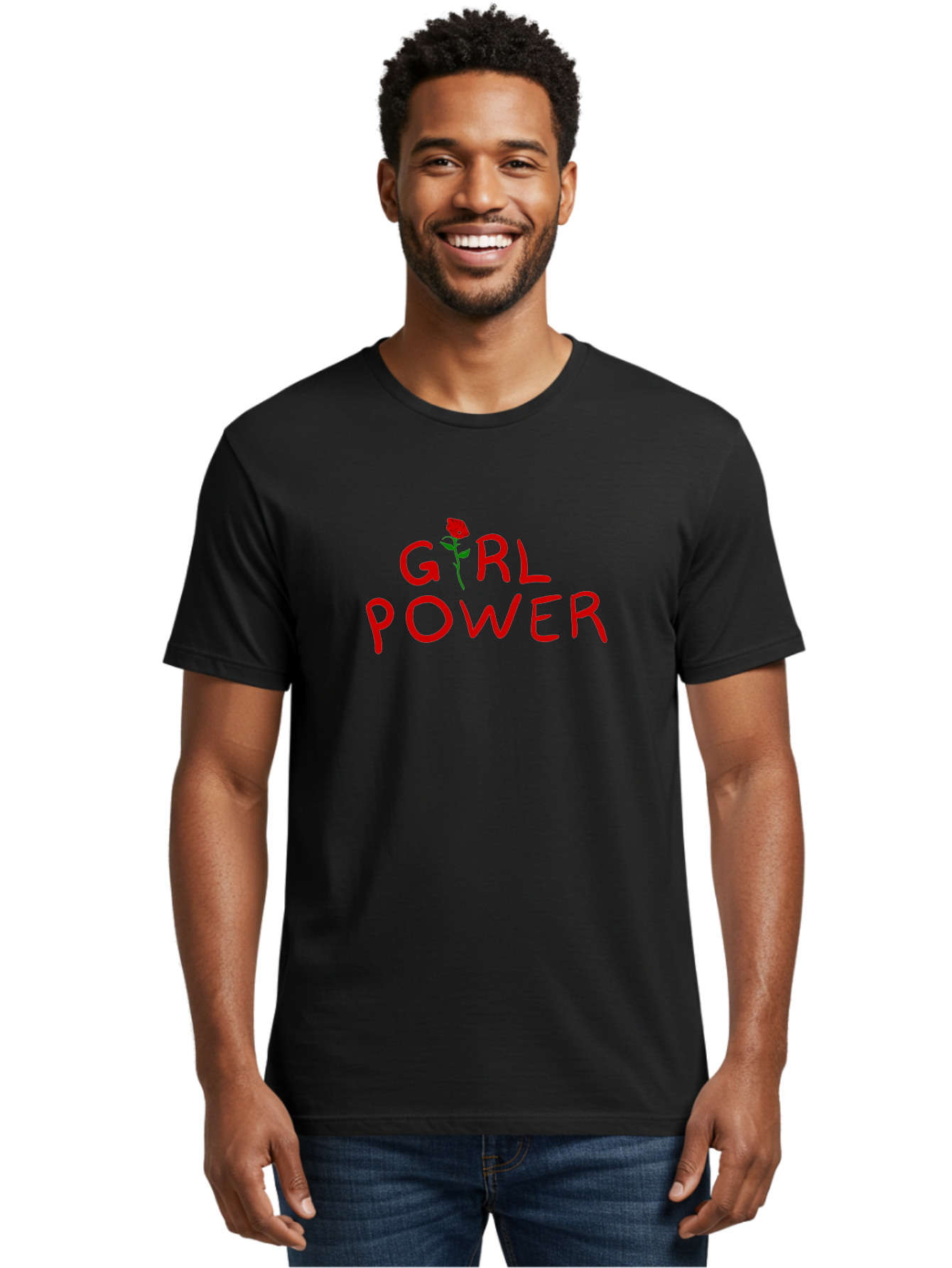 Girl-Power Men'S Graphic Tee, 100% Cotton, Comfortable Casual Summer Wear, Machine Washable, Girl Power, Feminist Movement, Empowerment, Red Rose, Symbol Of Strength, Women'S Rights, Independence -  Aaa043