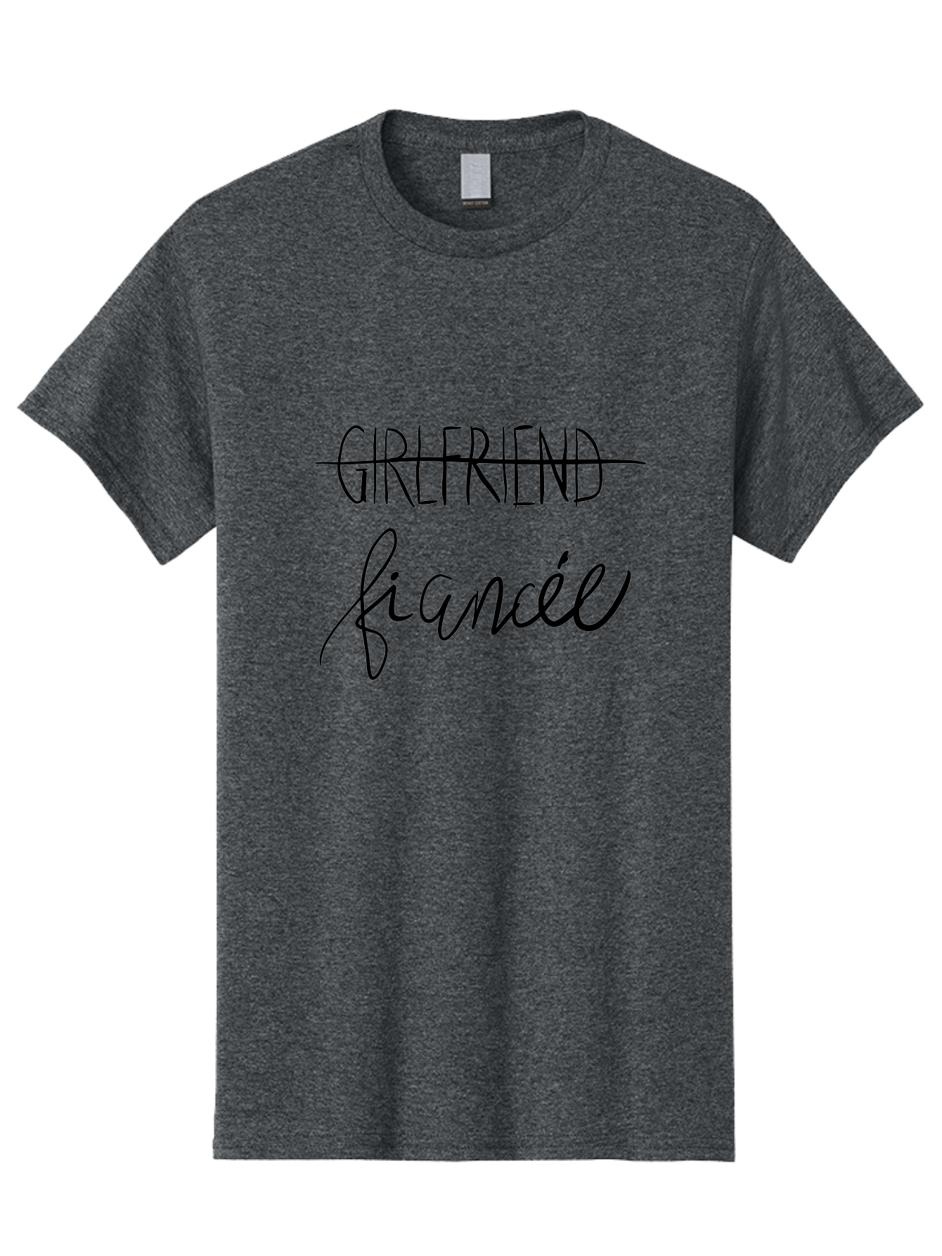 Girlfriend-Fiancee Men'S Graphic Tee, 100% Cotton, Comfortable Casual Summer Wear, Machine Washable, Girlfriend Crossed Out, Fiancée Written Below, Relationship Status Change, Commitment Upgrade, Word Art, Text Overlay, Relationship Goals -  Aaa045