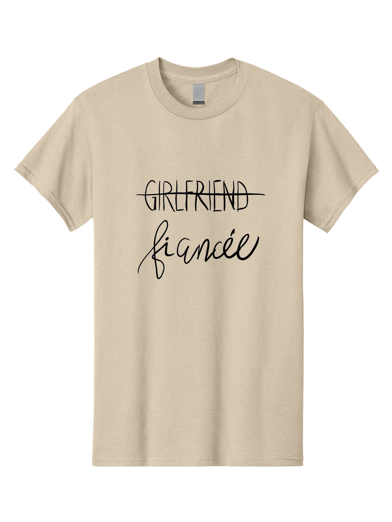 Girlfriend-Fiancee Men'S Graphic Tee, 100% Cotton, Comfortable Casual Summer Wear, Machine Washable, Girlfriend Crossed Out, Fiancée Written Below, Relationship Status Change, Commitment Upgrade, Word Art, Text Overlay, Relationship Goals -  Aaa045