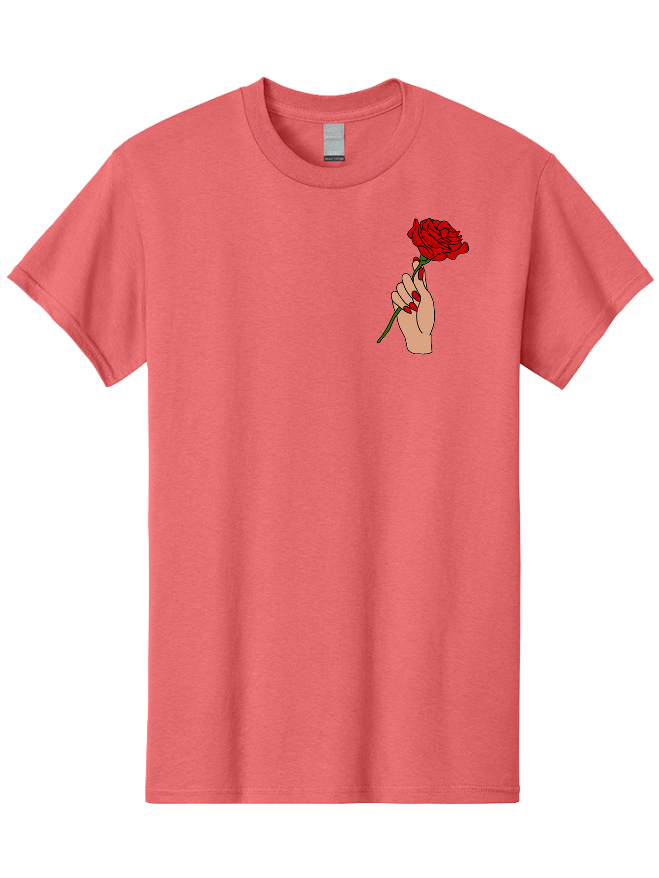 Hand-Holding-Red-Rose Men'S Graphic Tee, 100% Cotton, Comfortable Casual Summer Wear, Machine Washable, Hand Holding Red Rose, Red Rose Illustration, Romantic Gesture, Beautiful Flowers, Lovely Illustration, Cartoon Hand, Red Flowers -  Aaa050
