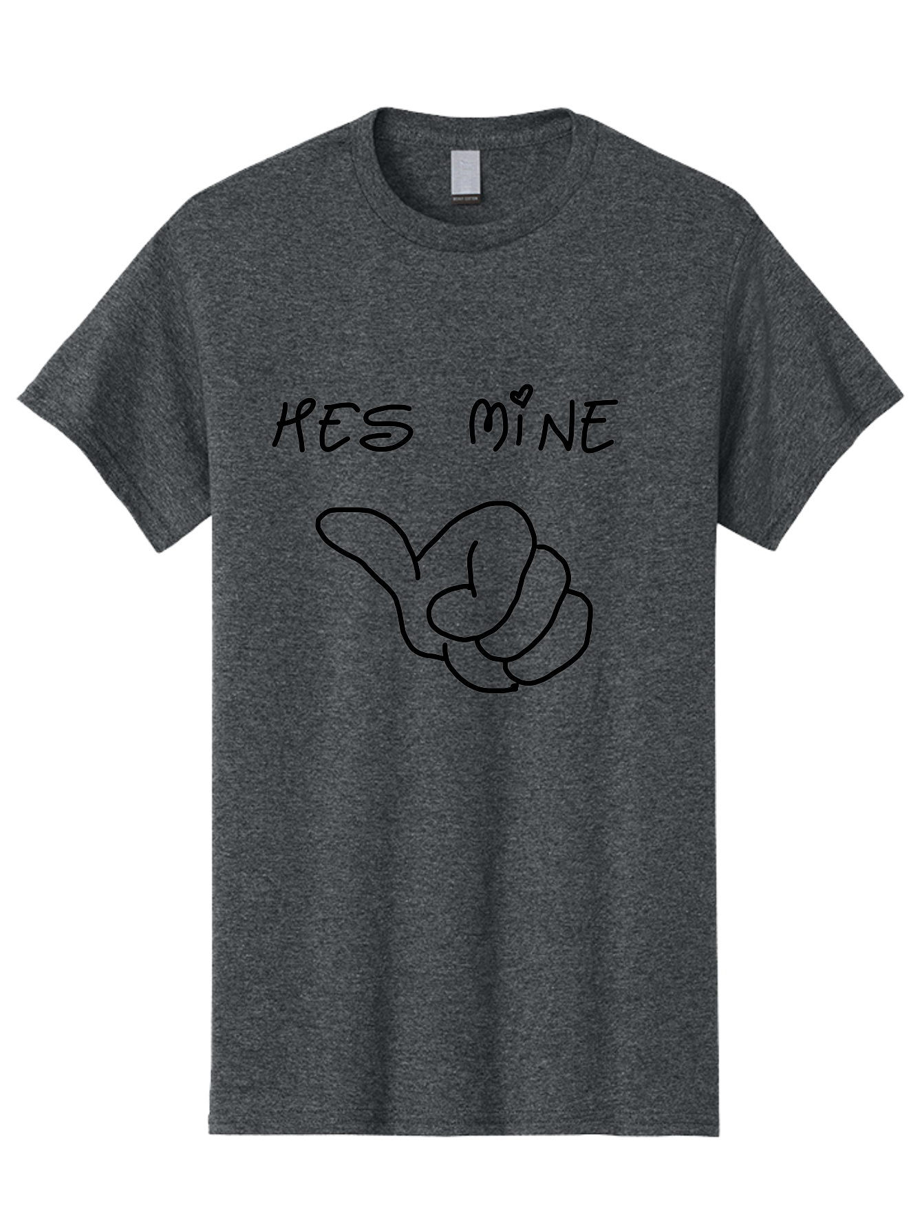 Hes-Mine Men'S Graphic Tee, 100% Cotton, Comfortable Casual Summer Wear, Machine Washable, Hand Gesture, Thumbs Up, Love Sign, Heart Symbol, Possessive Symbol, Quirky Art, Funny Graphics, Hand Drawn Illustration, Playful Design -  Aaa053