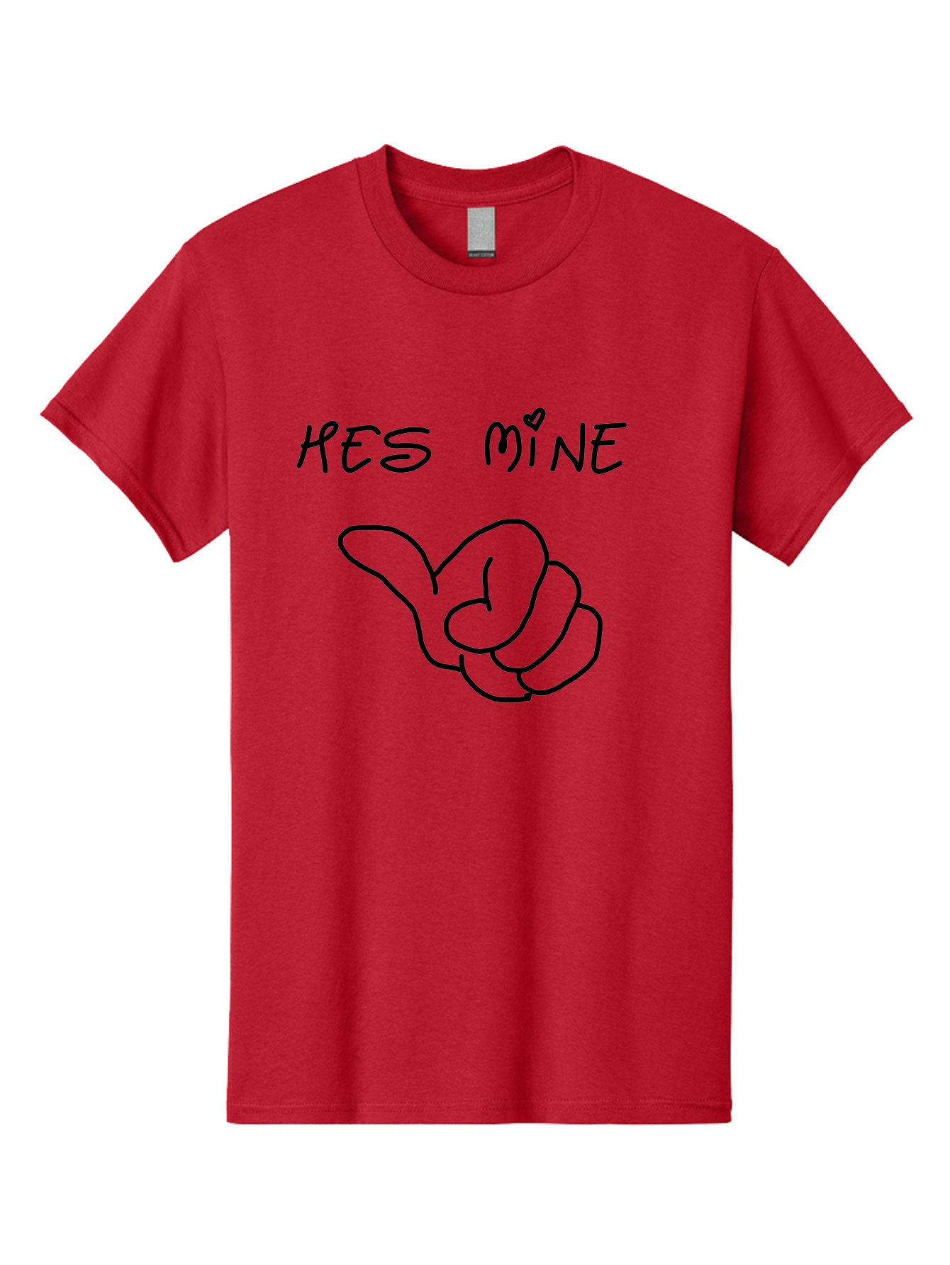 Hes-Mine Men'S Graphic Tee, 100% Cotton, Comfortable Casual Summer Wear, Machine Washable, Hand Gesture, Thumbs Up, Love Sign, Heart Symbol, Possessive Symbol, Quirky Art, Funny Graphics, Hand Drawn Illustration, Playful Design -  Aaa053