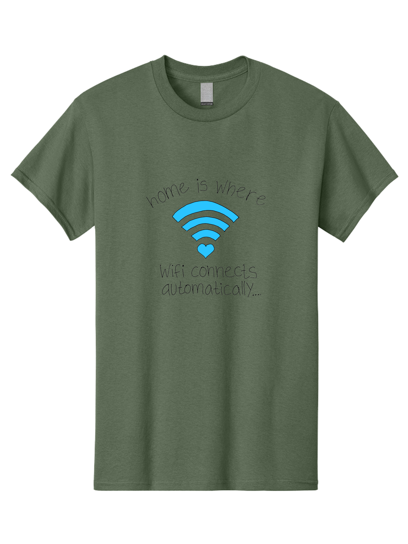 Home-Is-Where-Wifi-Connects-Automatically Men'S Graphic Tee, 100% Cotton, Comfortable Casual Summer Wear, Machine Washable, Wifi Symbol With Heart, Home Sweet Home, Wireless Connection, Digital Life, Humorous Quote, Quirky Design, -  Aaa054