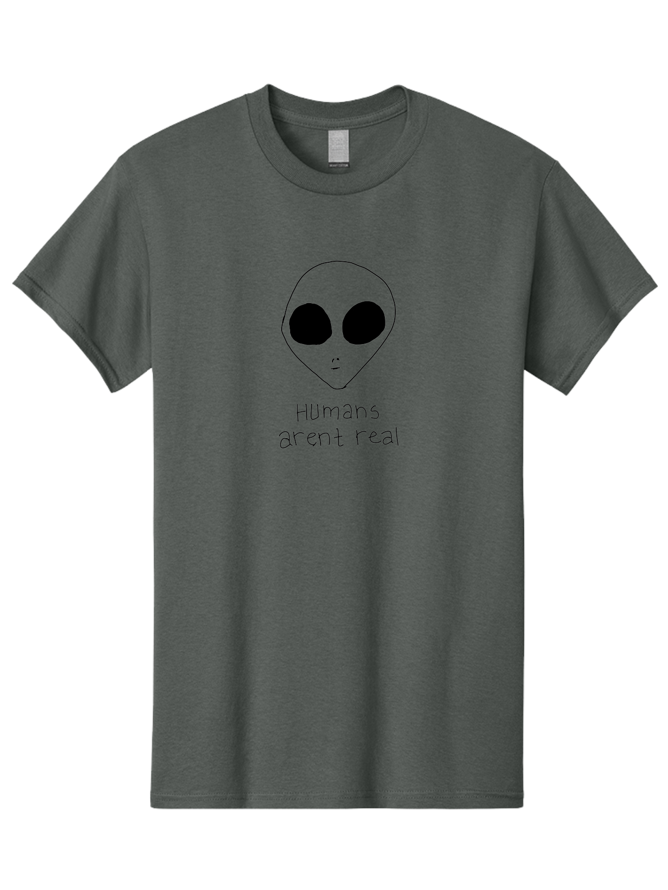Humans-Aren-T-Real Men'S Graphic Tee, 100% Cotton, Comfortable Casual Summer Wear, Machine Washable, Alien Conspiracy Theory, Cartoon Alien, Humor, Parody, Satirical Art, Extraterrestrial Life, Pop Culture, Doodle Art, Funny Memes, -  Aaa055