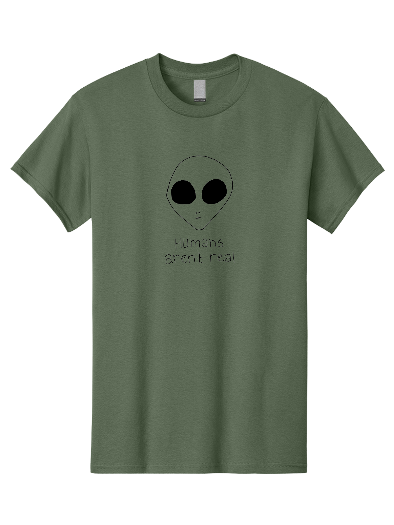 Humans-Aren-T-Real Men'S Graphic Tee, 100% Cotton, Comfortable Casual Summer Wear, Machine Washable, Alien Conspiracy Theory, Cartoon Alien, Humor, Parody, Satirical Art, Extraterrestrial Life, Pop Culture, Doodle Art, Funny Memes, -  Aaa055