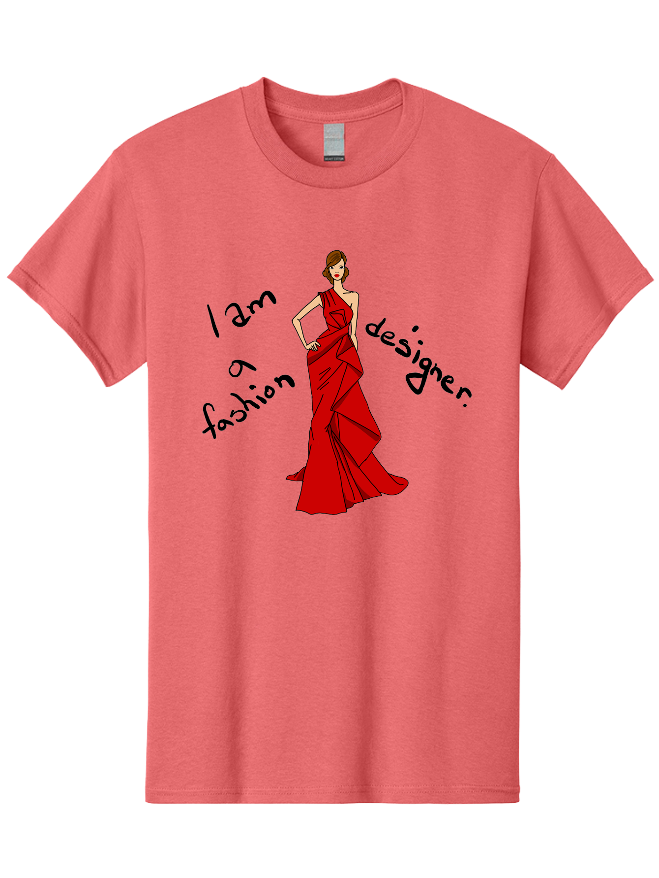 I-Am-A-Fashion-Designer Men'S Graphic Tee, 100% Cotton, Comfortable Casual Summer Wear, Machine Washable, Fashion Designer, Stylish Woman, Red Dress, Elegant Pose, Fashion Statement, Design Inspiration, Fashion Illustration, -  Aaa057