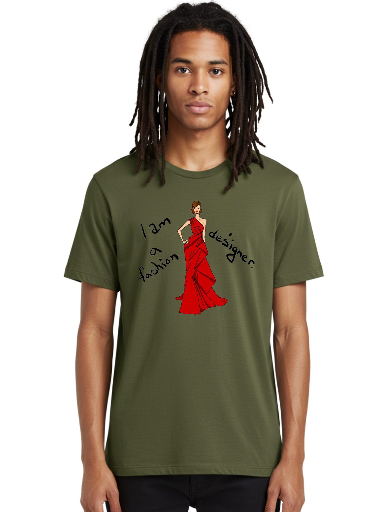 fashion designer, stylish woman, red dress, elegant pose, fashion statement, design inspiration, fashion illustration, designer clothing