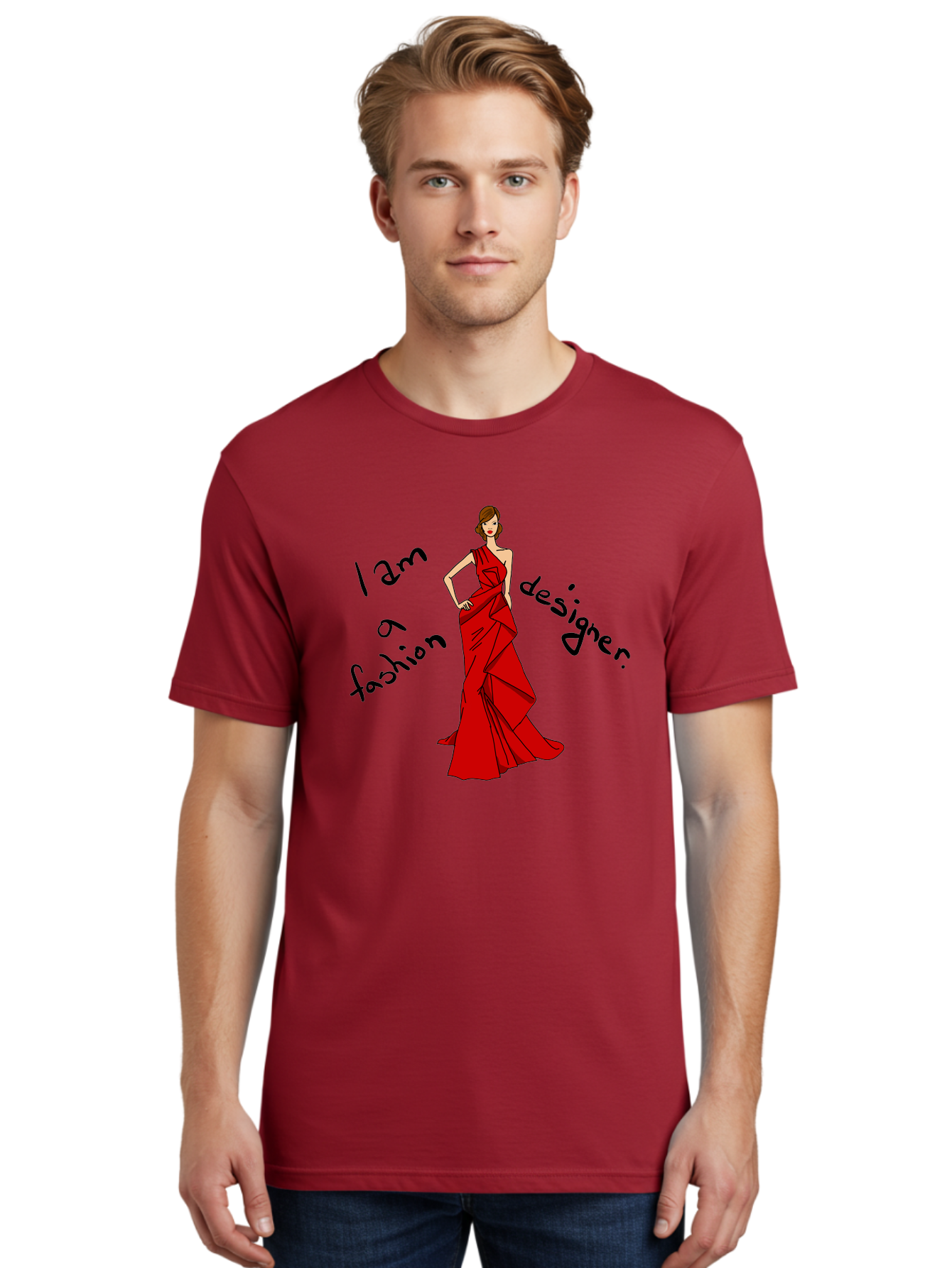 fashion designer, stylish woman, red dress, elegant pose, fashion statement, design inspiration, fashion illustration, designer clothing