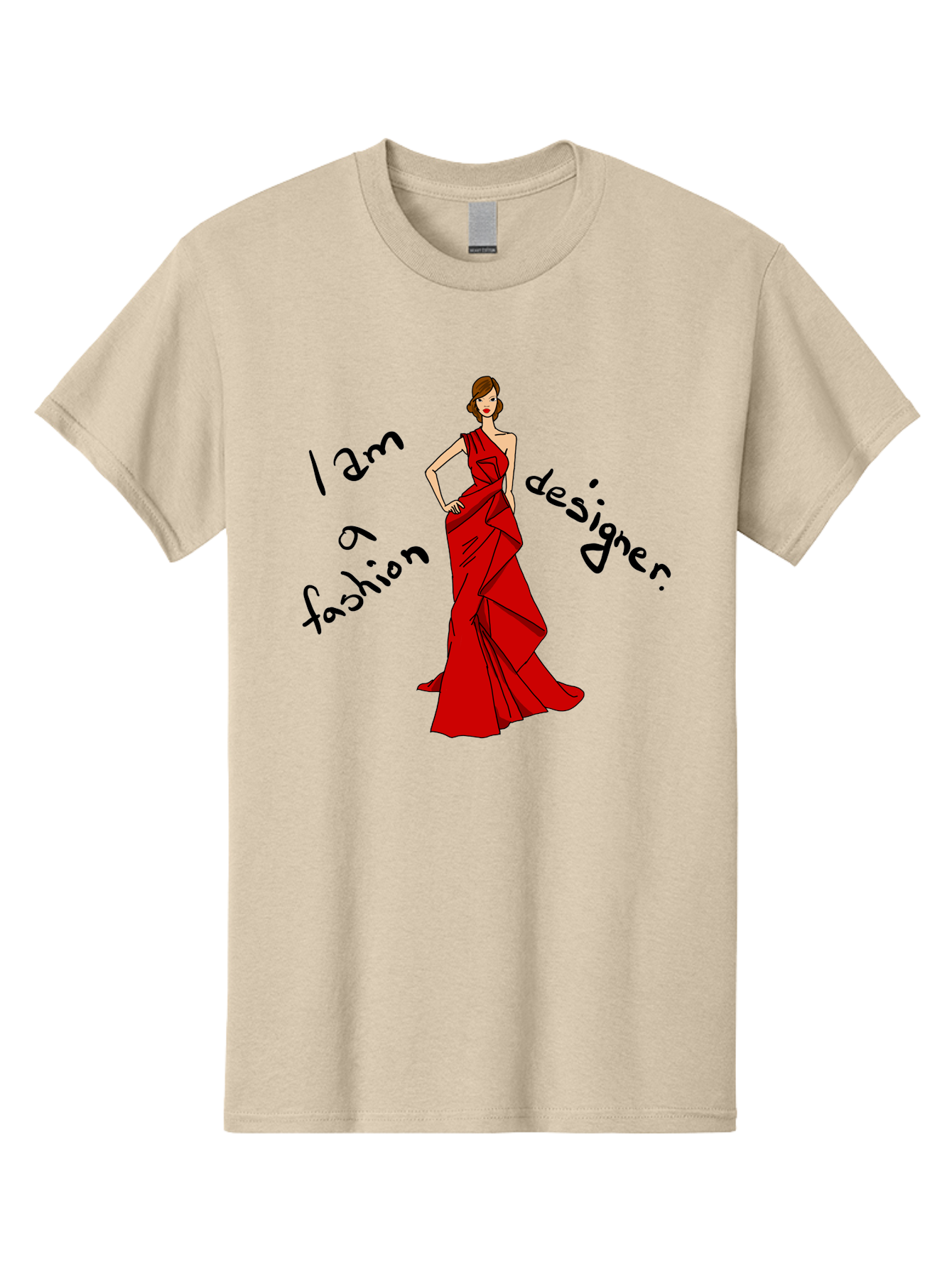 I-Am-A-Fashion-Designer Men'S Graphic Tee, 100% Cotton, Comfortable Casual Summer Wear, Machine Washable, Fashion Designer, Stylish Woman, Red Dress, Elegant Pose, Fashion Statement, Design Inspiration, Fashion Illustration, -  Aaa057
