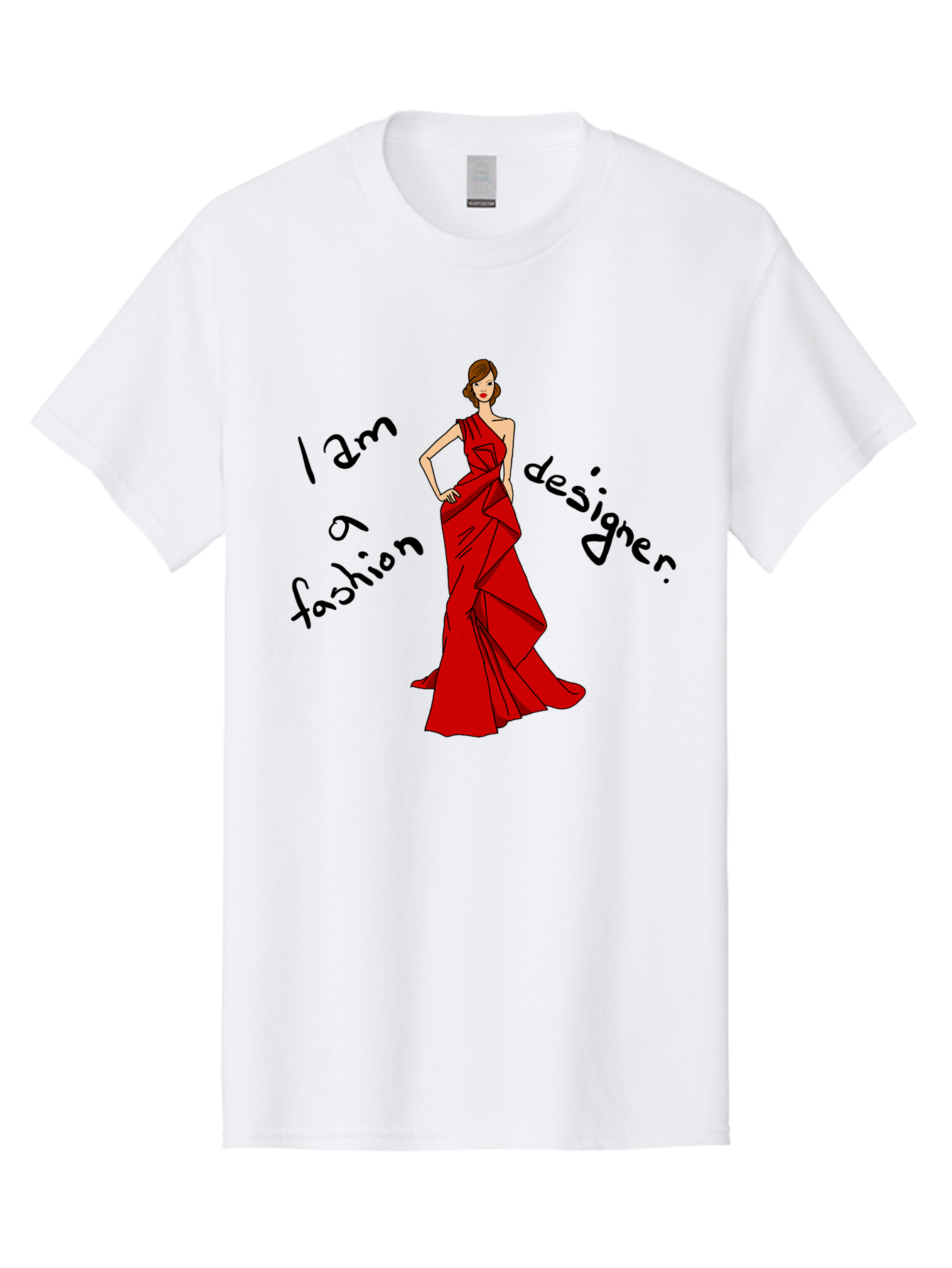 I-Am-A-Fashion-Designer Men'S Graphic Tee, 100% Cotton, Comfortable Casual Summer Wear, Machine Washable, Fashion Designer, Stylish Woman, Red Dress, Elegant Pose, Fashion Statement, Design Inspiration, Fashion Illustration, -  Aaa057