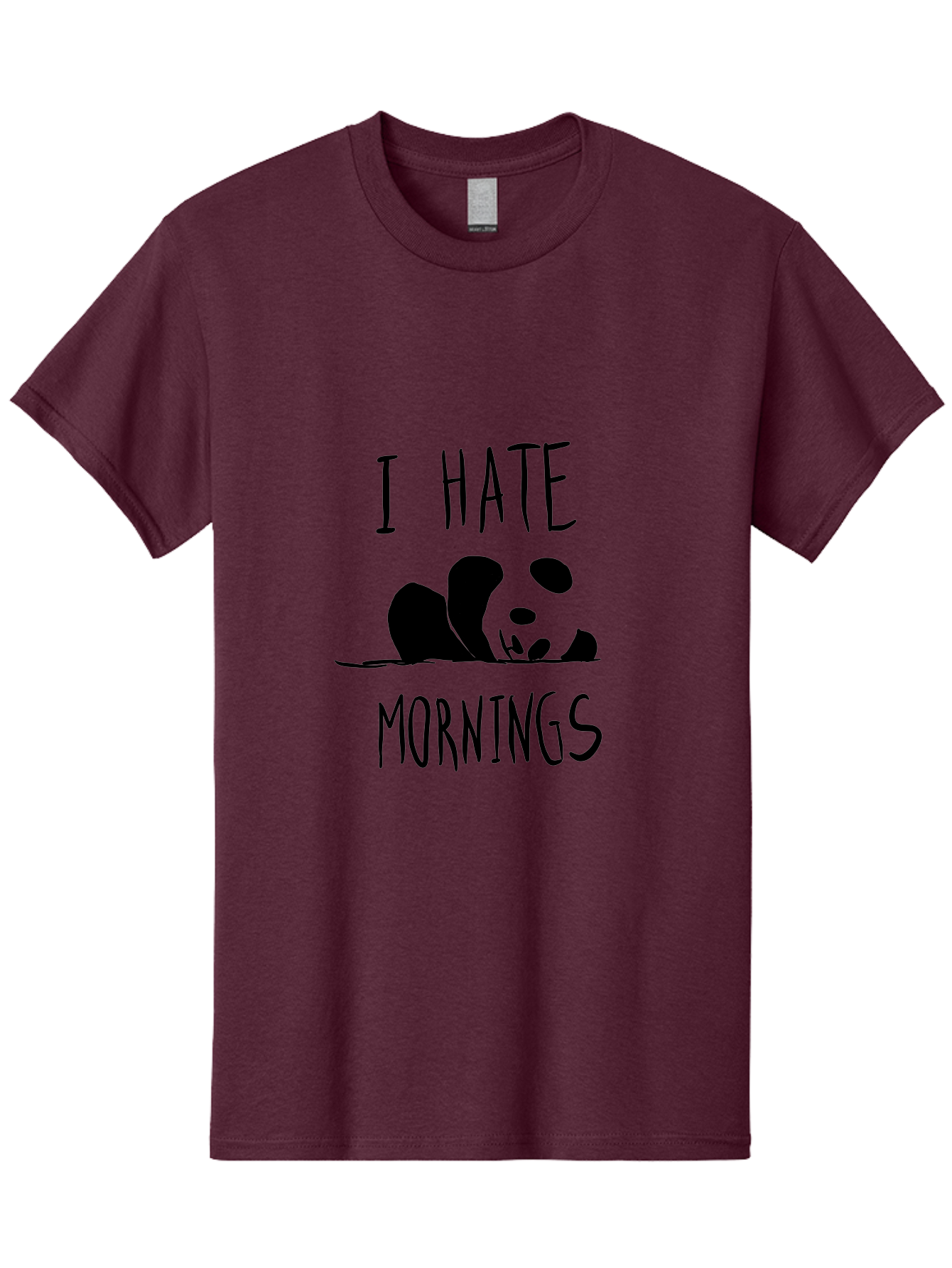 I-Hate-Mornings Men'S Graphic Tee, 100% Cotton, Comfortable Casual Summer Wear, Machine Washable, Funny Quote, Morning Humor, Cartoon Panda, Grumpy Mood, Humorous Design, Inspirational Quote, Motivational Phrase, Cute Illustration -  Aaa062