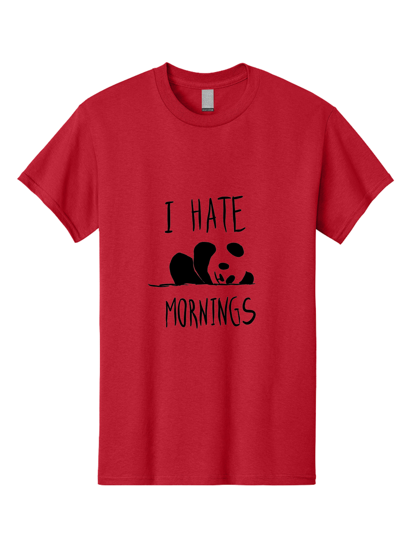 I-Hate-Mornings Men'S Graphic Tee, 100% Cotton, Comfortable Casual Summer Wear, Machine Washable, Funny Quote, Morning Humor, Cartoon Panda, Grumpy Mood, Humorous Design, Inspirational Quote, Motivational Phrase, Cute Illustration -  Aaa062