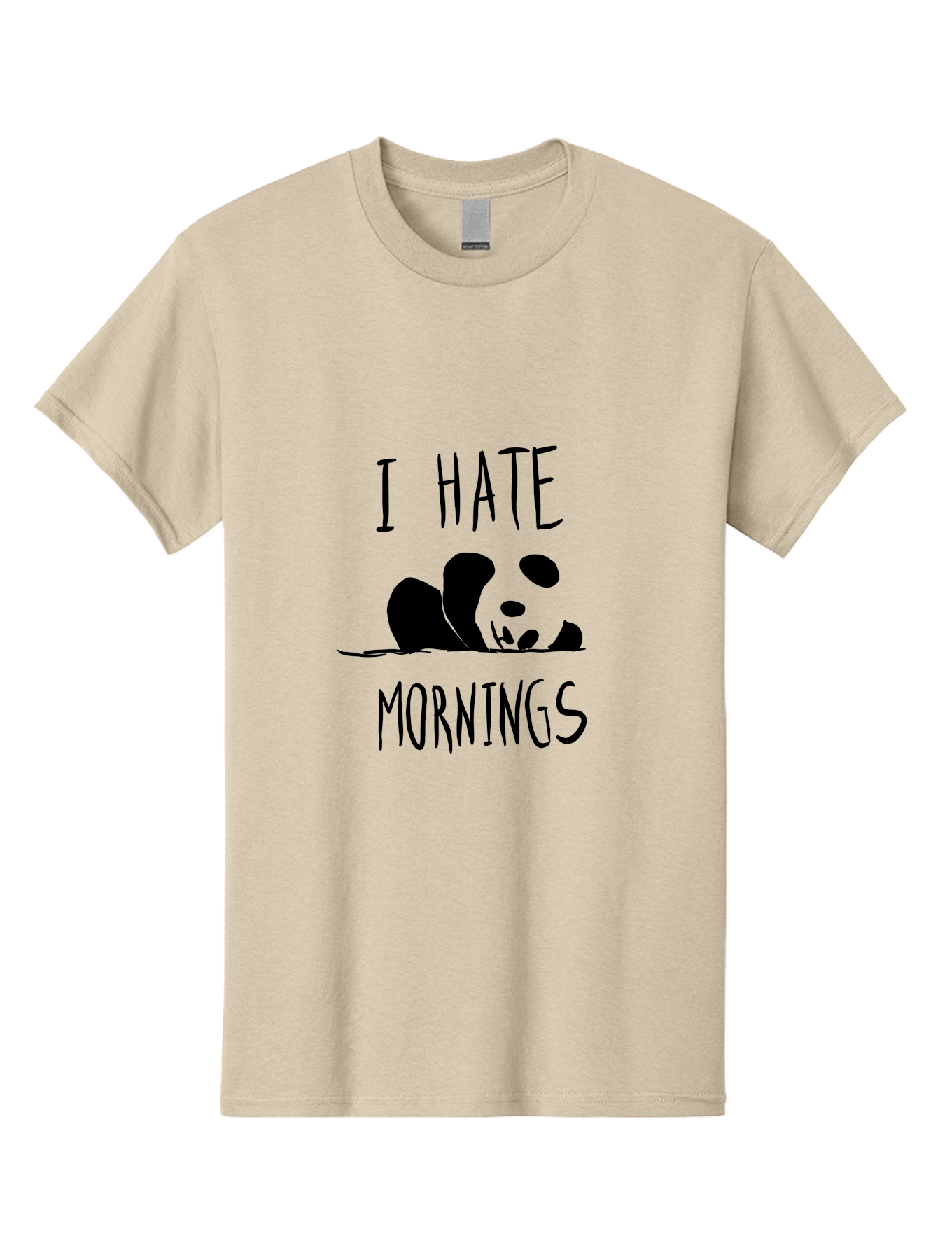 I-Hate-Mornings Men'S Graphic Tee, 100% Cotton, Comfortable Casual Summer Wear, Machine Washable, Funny Quote, Morning Humor, Cartoon Panda, Grumpy Mood, Humorous Design, Inspirational Quote, Motivational Phrase, Cute Illustration -  Aaa062