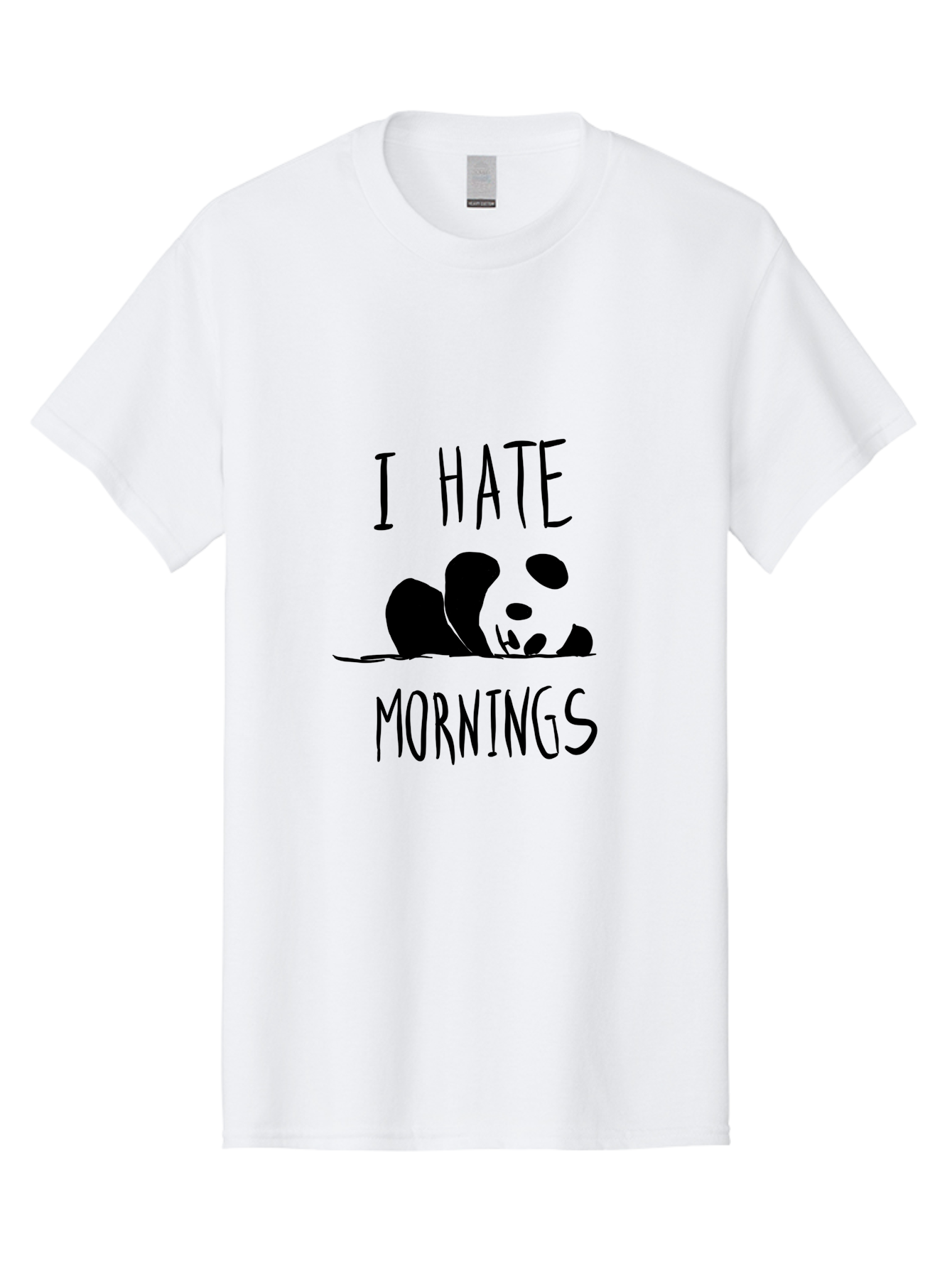 I-Hate-Mornings Men'S Graphic Tee, 100% Cotton, Comfortable Casual Summer Wear, Machine Washable, Funny Quote, Morning Humor, Cartoon Panda, Grumpy Mood, Humorous Design, Inspirational Quote, Motivational Phrase, Cute Illustration -  Aaa062