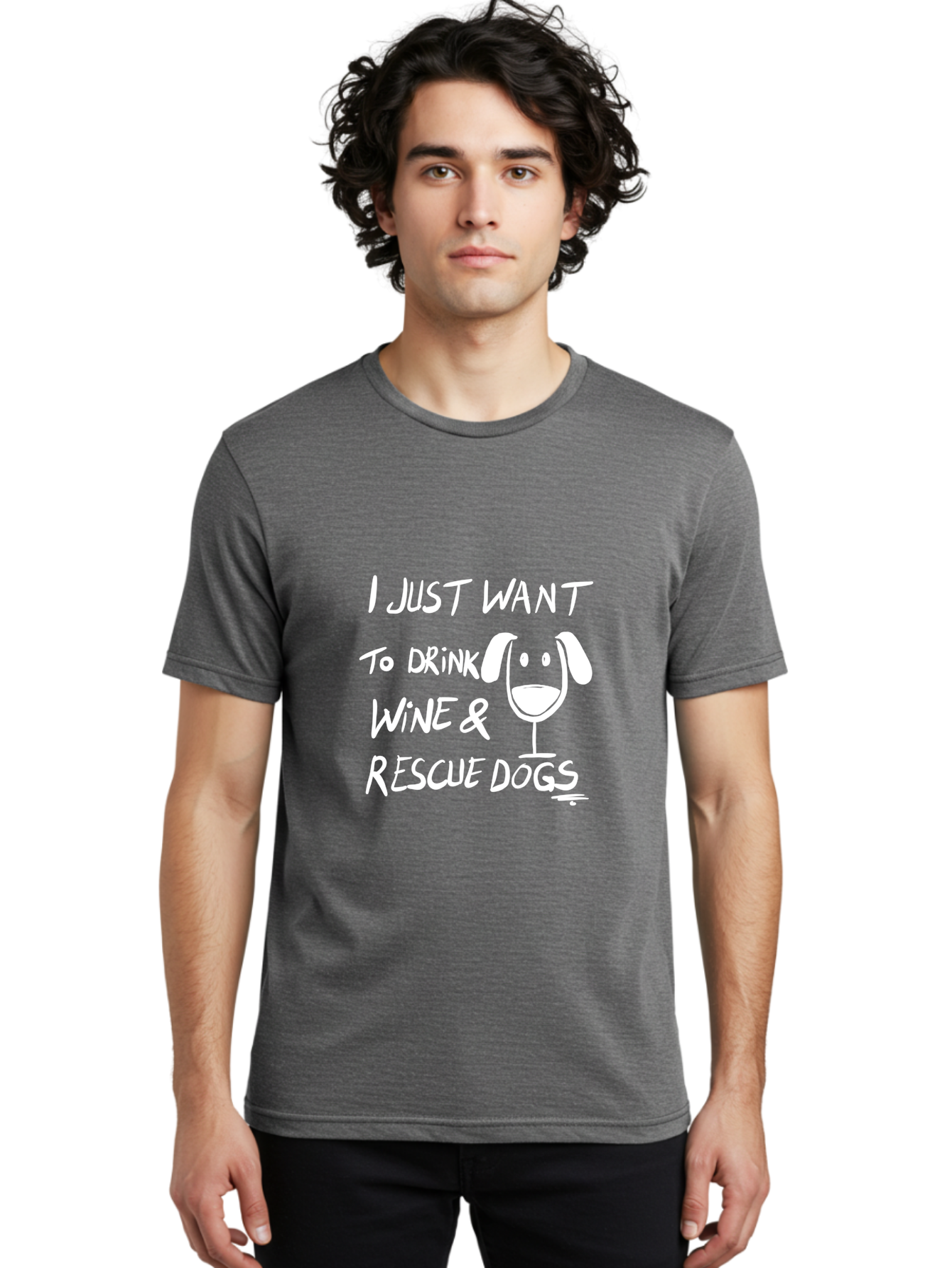 I-Just-Want-To-Drink-Wine-Rescue-Dogs Men'S Graphic Tee, 100% Cotton, Comfortable Casual Summer Wear, Machine Washable, Wine Glass Dog, Drink Wine, Rescue Dogs, Dog Lover, Wine Lover, Pet Rescue, Animal Shelter, Charity Support, Funny Quote -  Aaa065