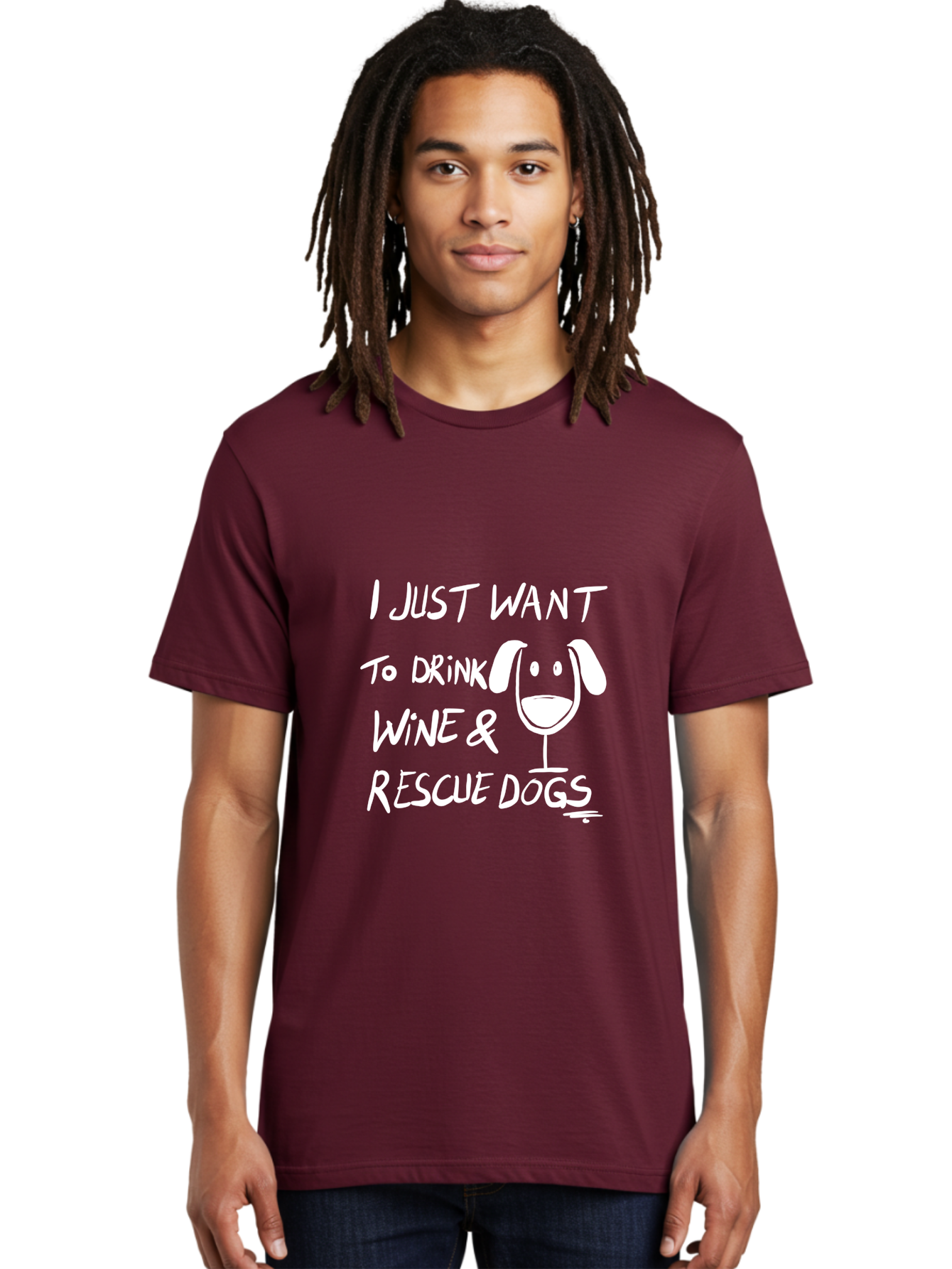 I-Just-Want-To-Drink-Wine-Rescue-Dogs Men'S Graphic Tee, 100% Cotton, Comfortable Casual Summer Wear, Machine Washable, Wine Glass Dog, Drink Wine, Rescue Dogs, Dog Lover, Wine Lover, Pet Rescue, Animal Shelter, Charity Support, Funny Quote -  Aaa065