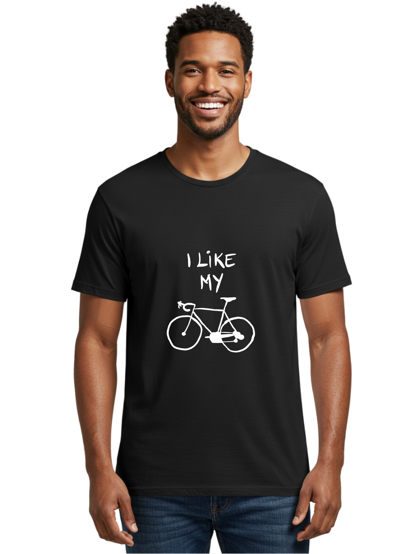 I-Like-My-Bicycle Men'S Graphic Tee, 100% Cotton, Comfortable Casual Summer Wear, Machine Washable, Cycling Culture, Bike Enthusiasts, Love For Cycling, Bicycle Appreciation, Fun Graphic, Simple Design, White Bicycle -  Aaa067
