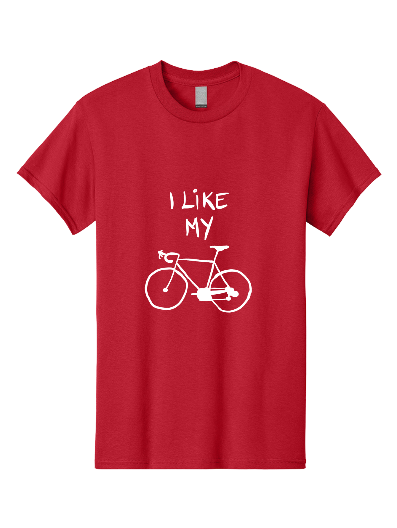 I-Like-My-Bicycle Men'S Graphic Tee, 100% Cotton, Comfortable Casual Summer Wear, Machine Washable, Cycling Culture, Bike Enthusiasts, Love For Cycling, Bicycle Appreciation, Fun Graphic, Simple Design, White Bicycle -  Aaa067
