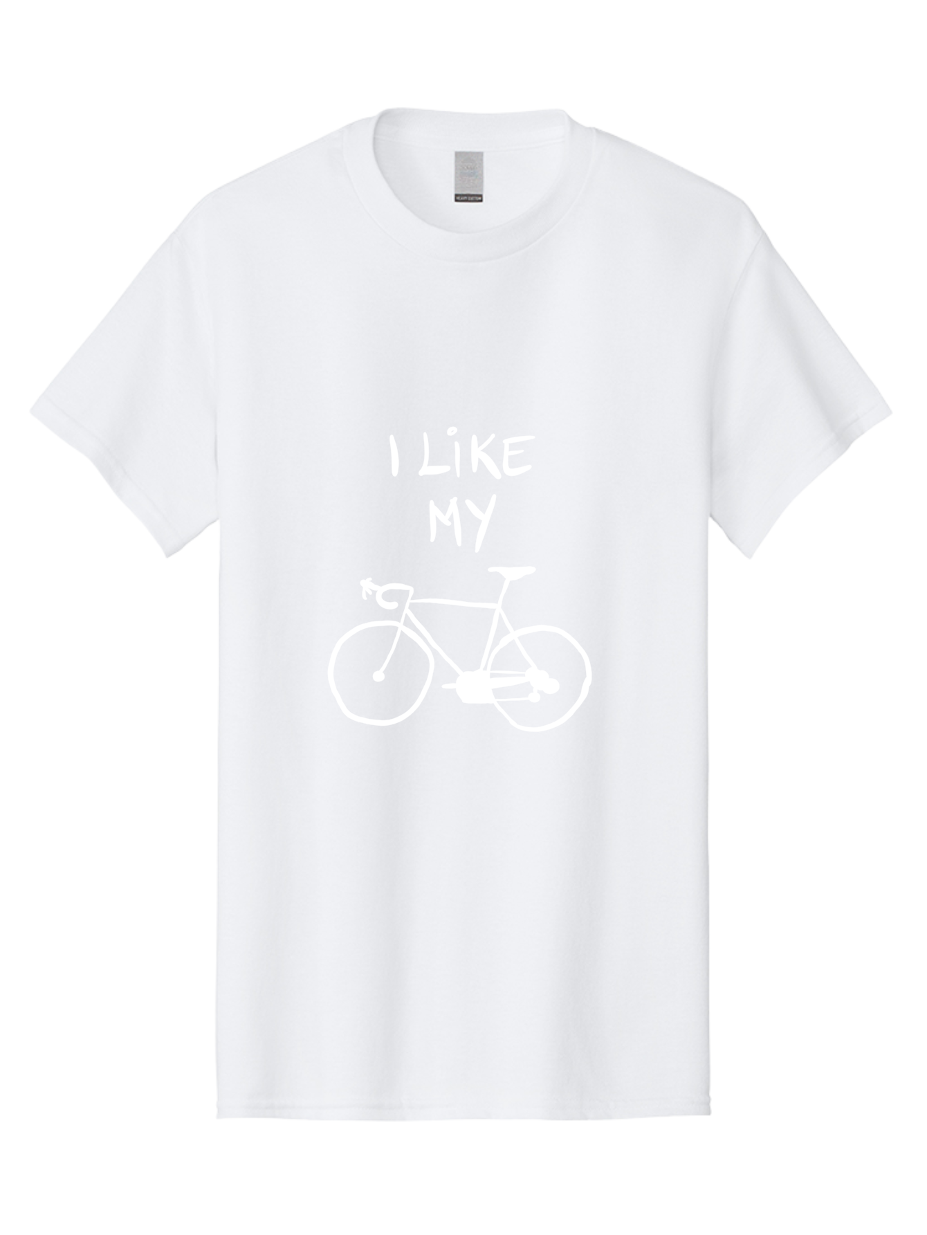 I-Like-My-Bicycle Men'S Graphic Tee, 100% Cotton, Comfortable Casual Summer Wear, Machine Washable, Cycling Culture, Bike Enthusiasts, Love For Cycling, Bicycle Appreciation, Fun Graphic, Simple Design, White Bicycle -  Aaa067