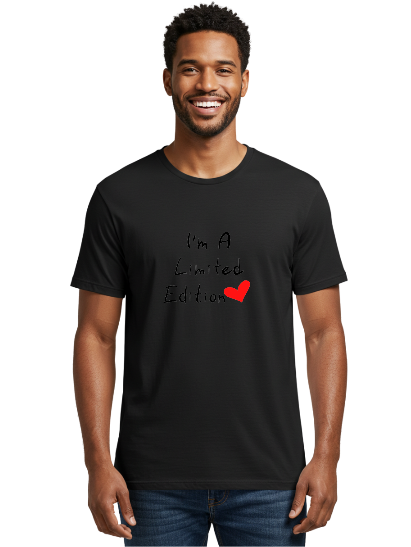I-M-A-Limited-Edition Men'S Graphic Tee, 100% Cotton, Comfortable Casual Summer Wear, Machine Washable, Limited Edition, Unique, Exclusive, Special, One Of A Kind, Collectible, Red Heart, Handwritten Text, Bold Statement, Quirky Design -  Aaa069
