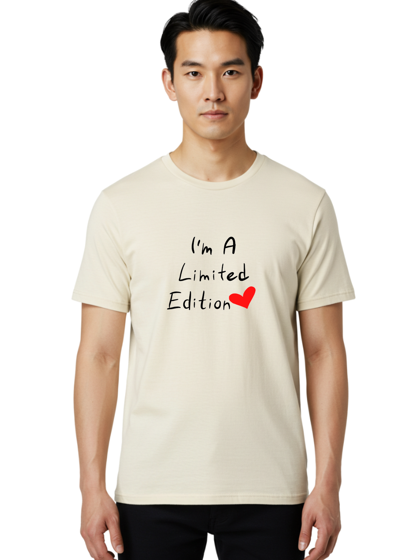 I-M-A-Limited-Edition Men'S Graphic Tee, 100% Cotton, Comfortable Casual Summer Wear, Machine Washable, Limited Edition, Unique, Exclusive, Special, One Of A Kind, Collectible, Red Heart, Handwritten Text, Bold Statement, Quirky Design -  Aaa069