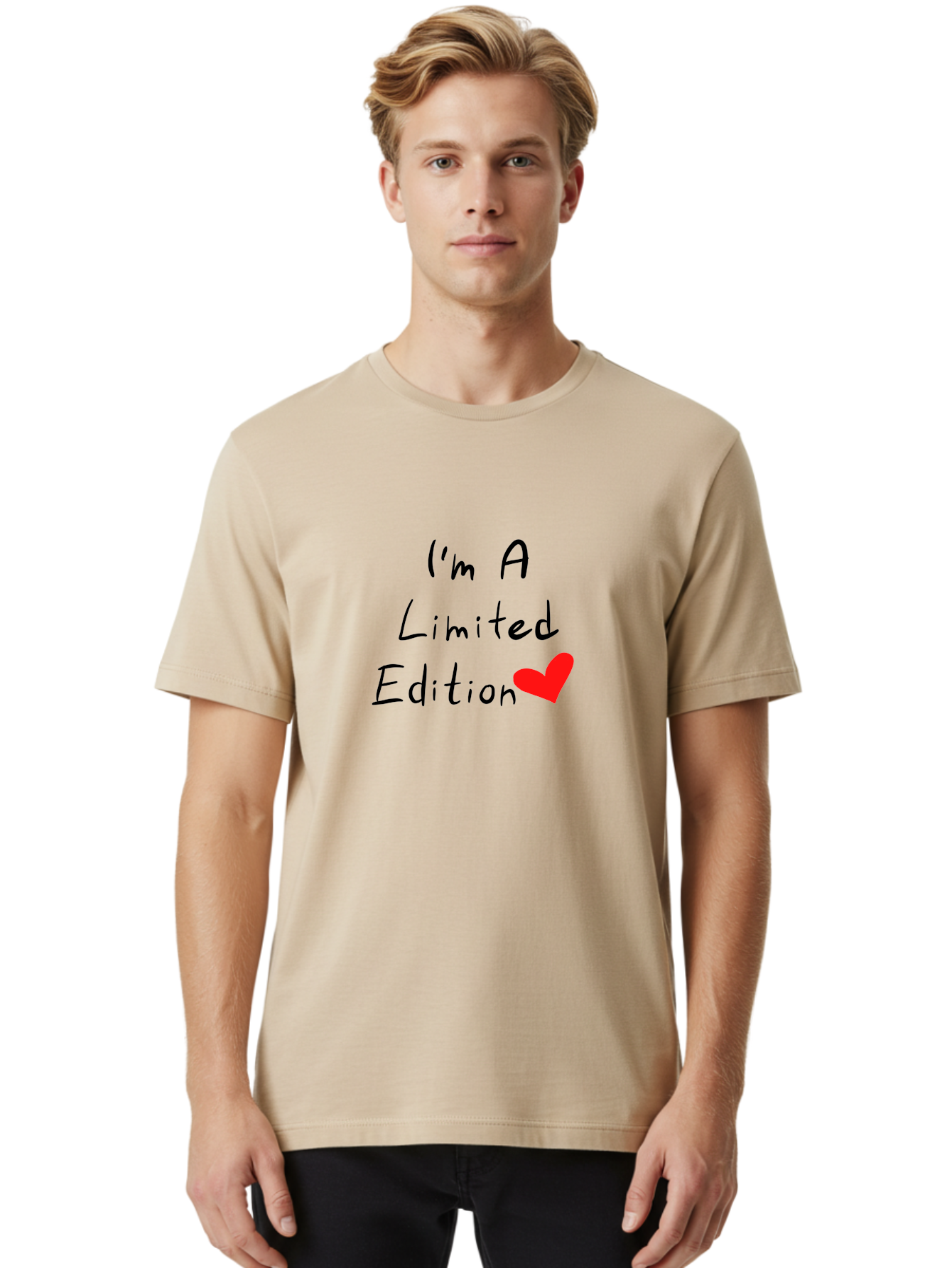 I-M-A-Limited-Edition Men'S Graphic Tee, 100% Cotton, Comfortable Casual Summer Wear, Machine Washable, Limited Edition, Unique, Exclusive, Special, One Of A Kind, Collectible, Red Heart, Handwritten Text, Bold Statement, Quirky Design -  Aaa069