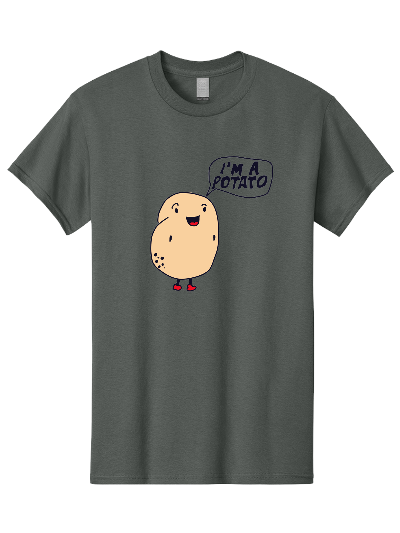 I-M-A-Potato Men'S Graphic Tee, 100% Cotton, Comfortable Casual Summer Wear, Machine Washable, I'M A Potato, Cartoon Potato, Smiling Potato, Speech Bubble, Humorous Character, Cute Illustration, Funny Graphic, Playful Design, -  Aaa070
