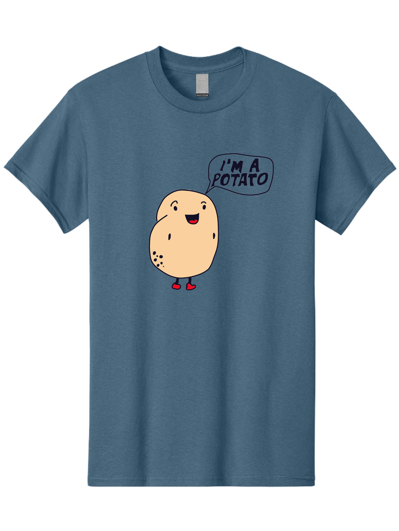 I-M-A-Potato Men'S Graphic Tee, 100% Cotton, Comfortable Casual Summer Wear, Machine Washable, I'M A Potato, Cartoon Potato, Smiling Potato, Speech Bubble, Humorous Character, Cute Illustration, Funny Graphic, Playful Design, -  Aaa070