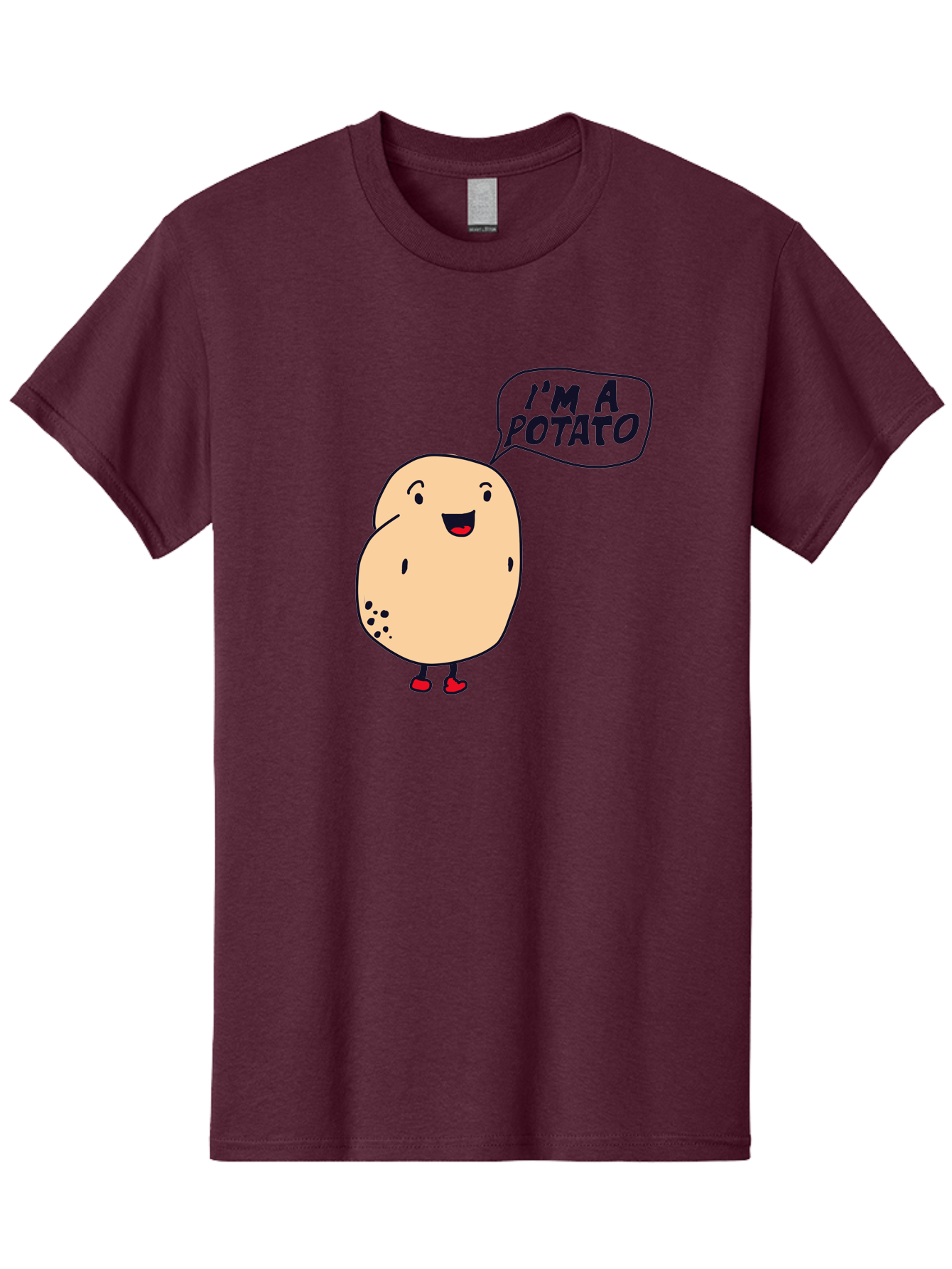 I-M-A-Potato Men'S Graphic Tee, 100% Cotton, Comfortable Casual Summer Wear, Machine Washable, I'M A Potato, Cartoon Potato, Smiling Potato, Speech Bubble, Humorous Character, Cute Illustration, Funny Graphic, Playful Design, -  Aaa070