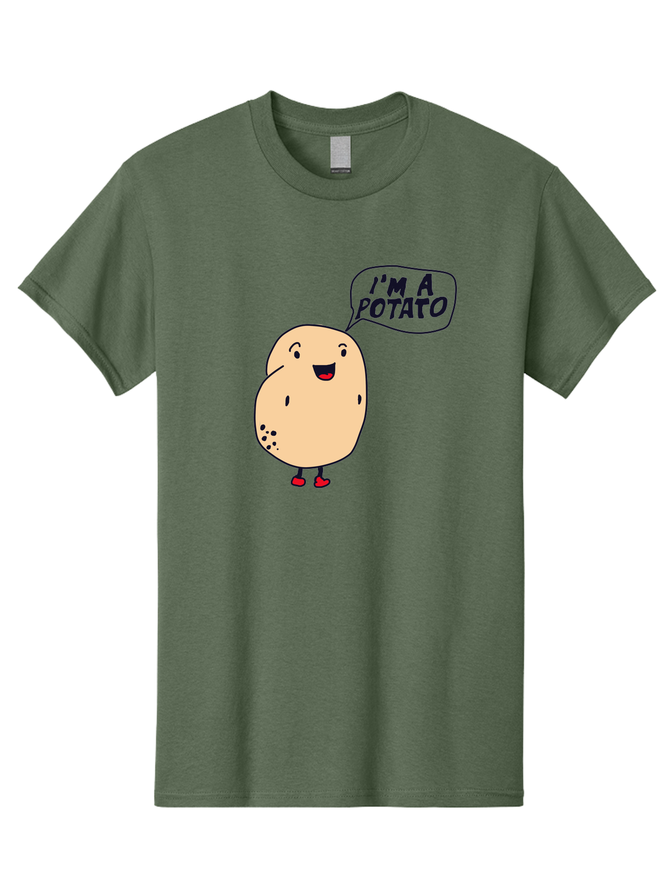 I-M-A-Potato Men'S Graphic Tee, 100% Cotton, Comfortable Casual Summer Wear, Machine Washable, I'M A Potato, Cartoon Potato, Smiling Potato, Speech Bubble, Humorous Character, Cute Illustration, Funny Graphic, Playful Design, -  Aaa070