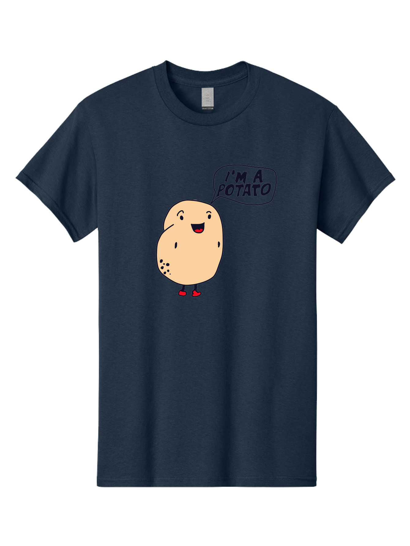 I-M-A-Potato Men'S Graphic Tee, 100% Cotton, Comfortable Casual Summer Wear, Machine Washable, I'M A Potato, Cartoon Potato, Smiling Potato, Speech Bubble, Humorous Character, Cute Illustration, Funny Graphic, Playful Design, -  Aaa070