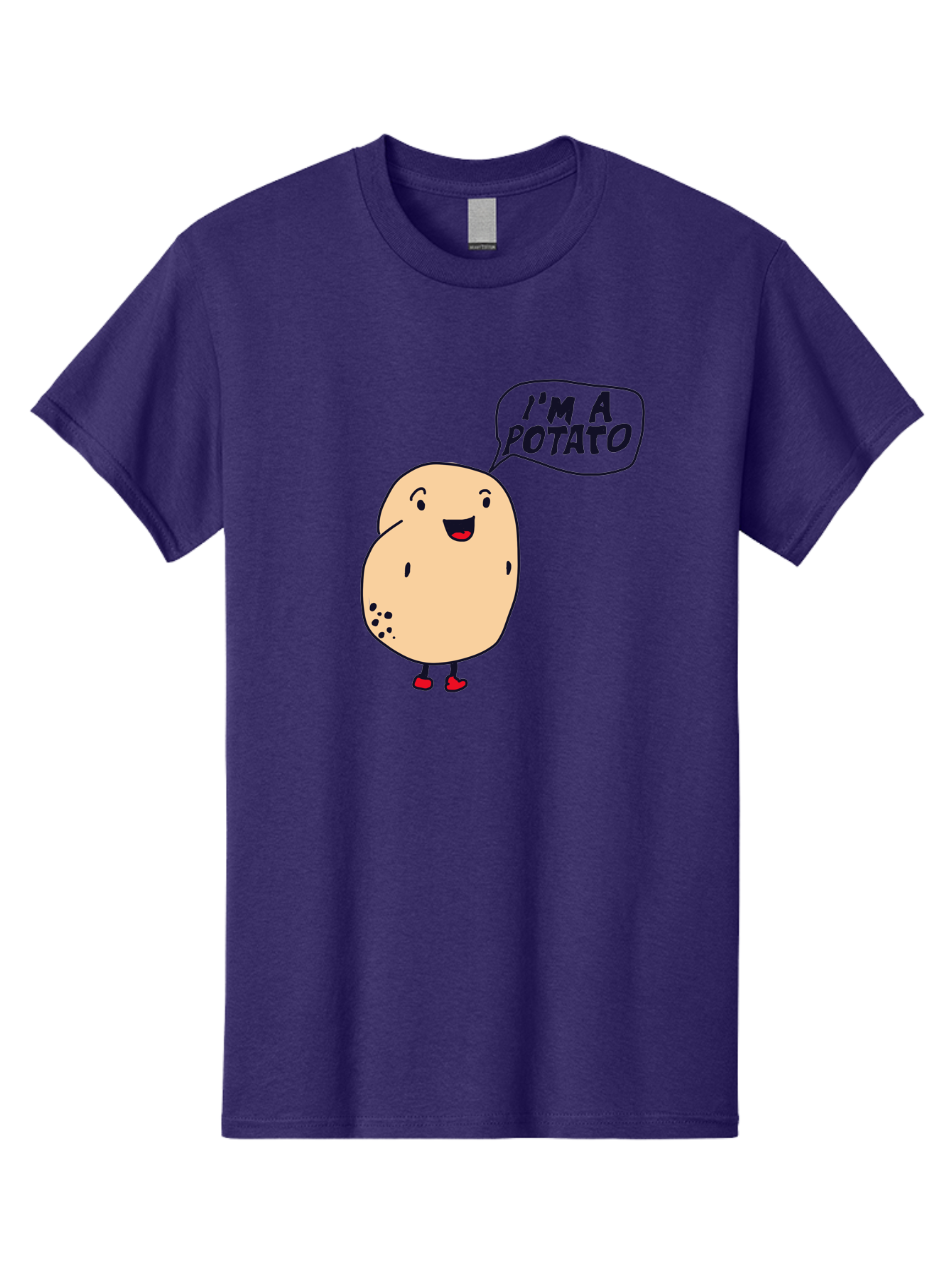 I-M-A-Potato Men'S Graphic Tee, 100% Cotton, Comfortable Casual Summer Wear, Machine Washable, I'M A Potato, Cartoon Potato, Smiling Potato, Speech Bubble, Humorous Character, Cute Illustration, Funny Graphic, Playful Design, -  Aaa070