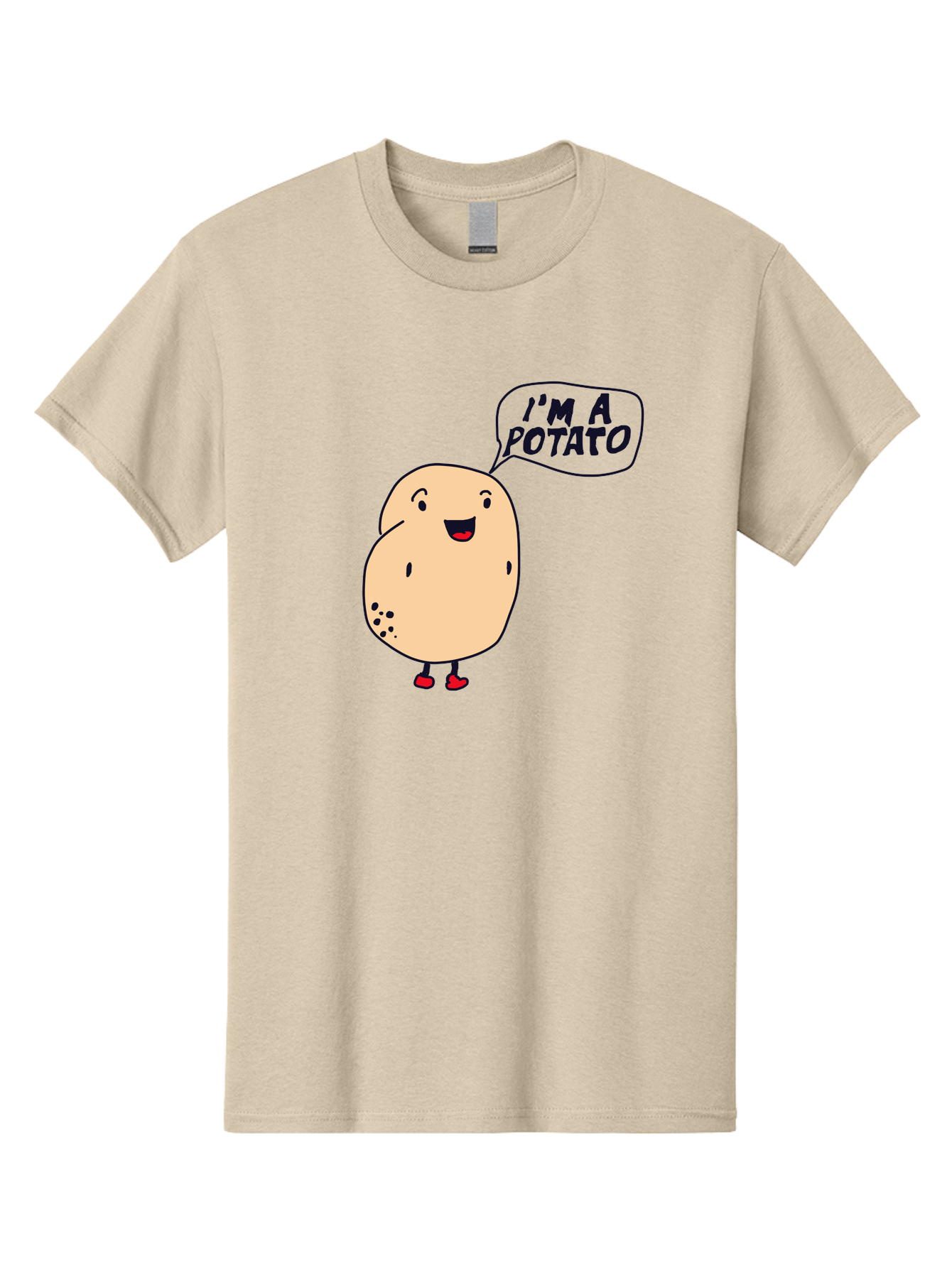 I-M-A-Potato Men'S Graphic Tee, 100% Cotton, Comfortable Casual Summer Wear, Machine Washable, I'M A Potato, Cartoon Potato, Smiling Potato, Speech Bubble, Humorous Character, Cute Illustration, Funny Graphic, Playful Design, -  Aaa070