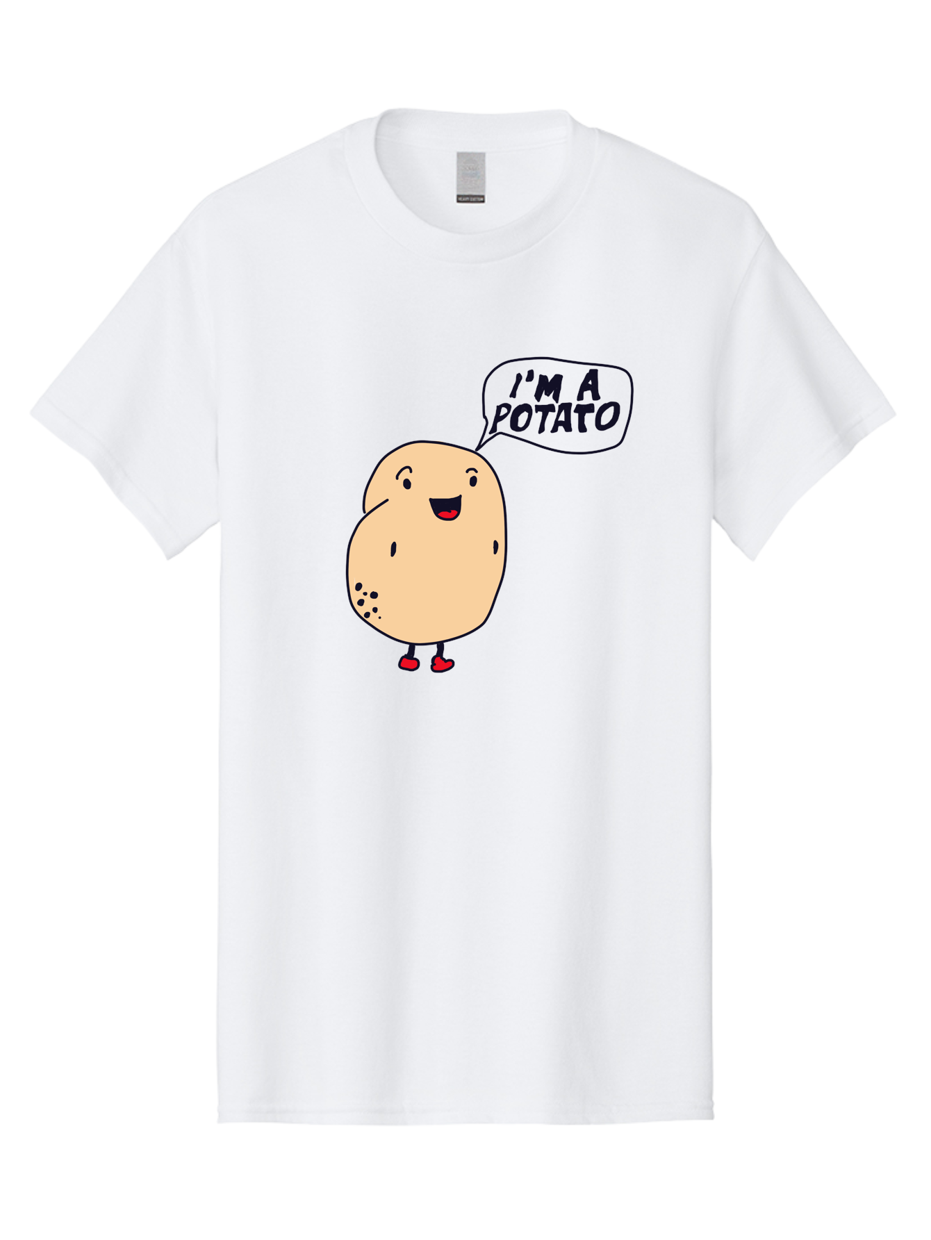 I-M-A-Potato Men'S Graphic Tee, 100% Cotton, Comfortable Casual Summer Wear, Machine Washable, I'M A Potato, Cartoon Potato, Smiling Potato, Speech Bubble, Humorous Character, Cute Illustration, Funny Graphic, Playful Design, -  Aaa070
