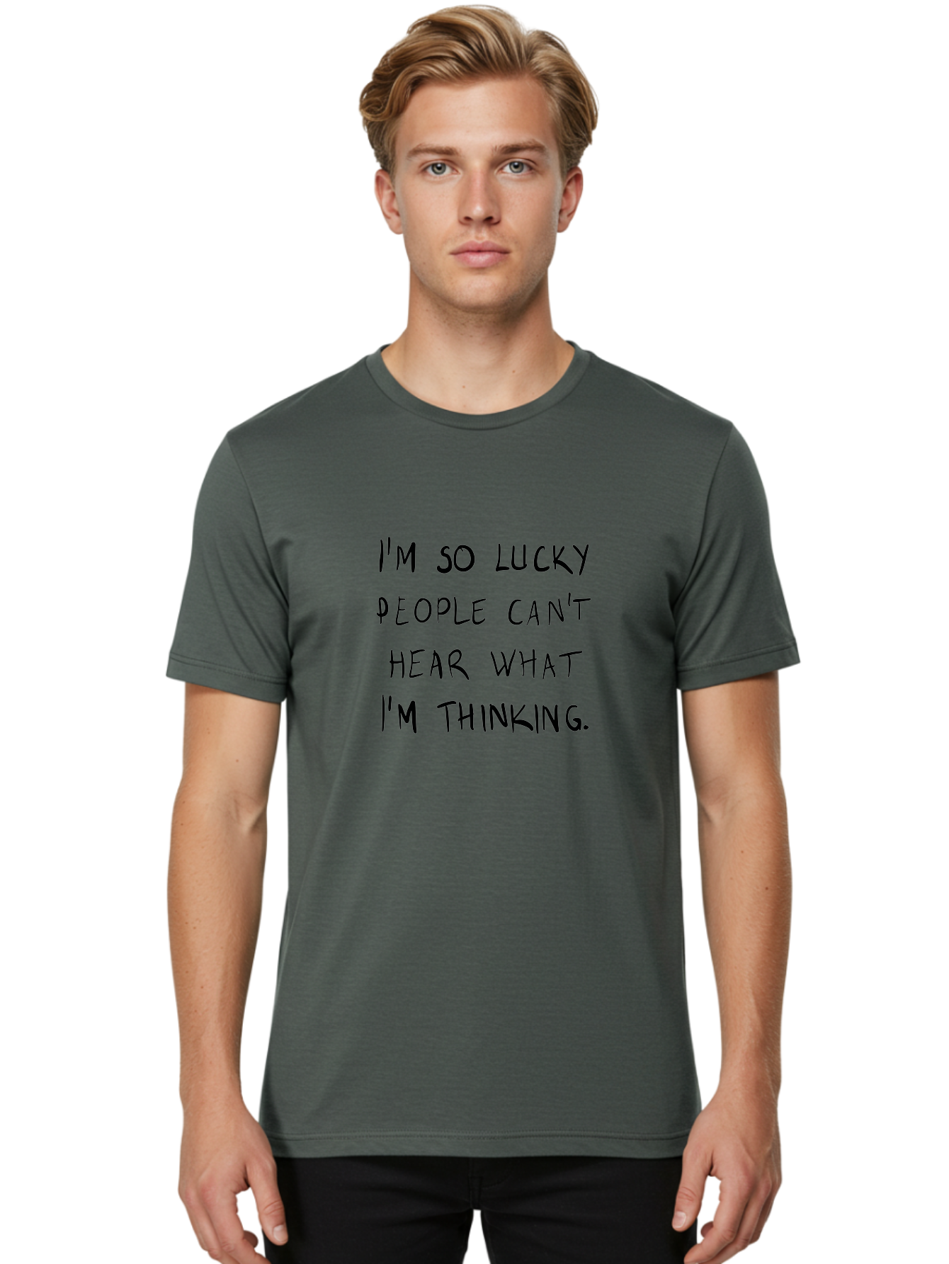 I-M-So-Lucky Men'S Graphic Tee, 100% Cotton, Comfortable Casual Summer Wear, Machine Washable, Funny Quote, Sarcastic Humor, Witty Saying, Ironic Phrase, Clever Remark, Humorous Meme, Sassy Text -  Aaa073
