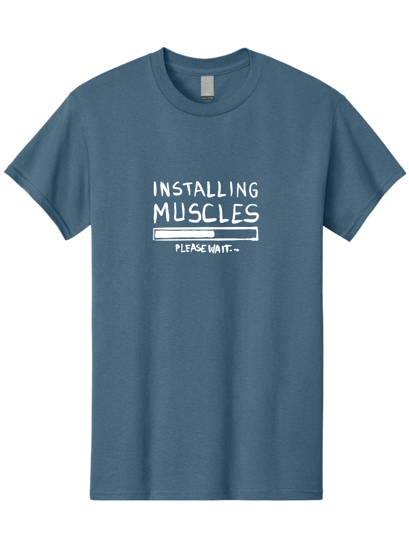 Installing-Muscles Men'S Graphic Tee, 100% Cotton, Comfortable Casual Summer Wear, Machine Washable, Installing Muscles, Gym Humor, Fitness Motivation, Progress Bar, Workout Joke, Please Wait, Fitness Quote -  Aaa081