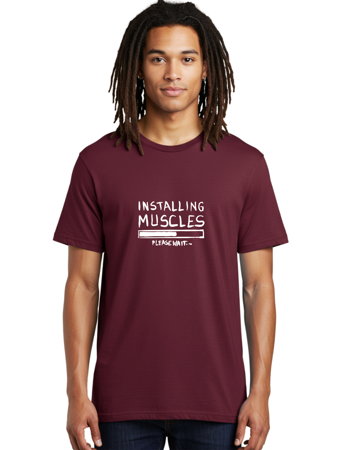 Installing-Muscles Men'S Graphic Tee, 100% Cotton, Comfortable Casual Summer Wear, Machine Washable, Installing Muscles, Gym Humor, Fitness Motivation, Progress Bar, Workout Joke, Please Wait, Fitness Quote -  Aaa081
