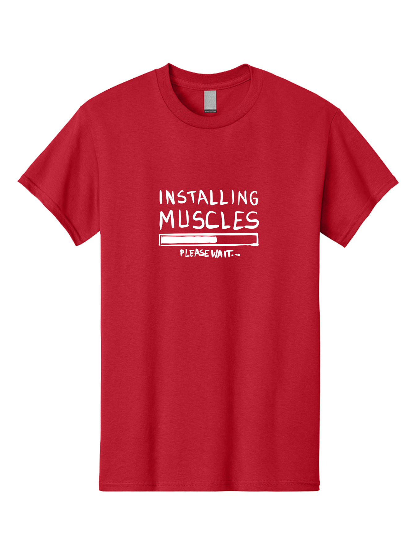 Installing-Muscles Men'S Graphic Tee, 100% Cotton, Comfortable Casual Summer Wear, Machine Washable, Installing Muscles, Gym Humor, Fitness Motivation, Progress Bar, Workout Joke, Please Wait, Fitness Quote -  Aaa081