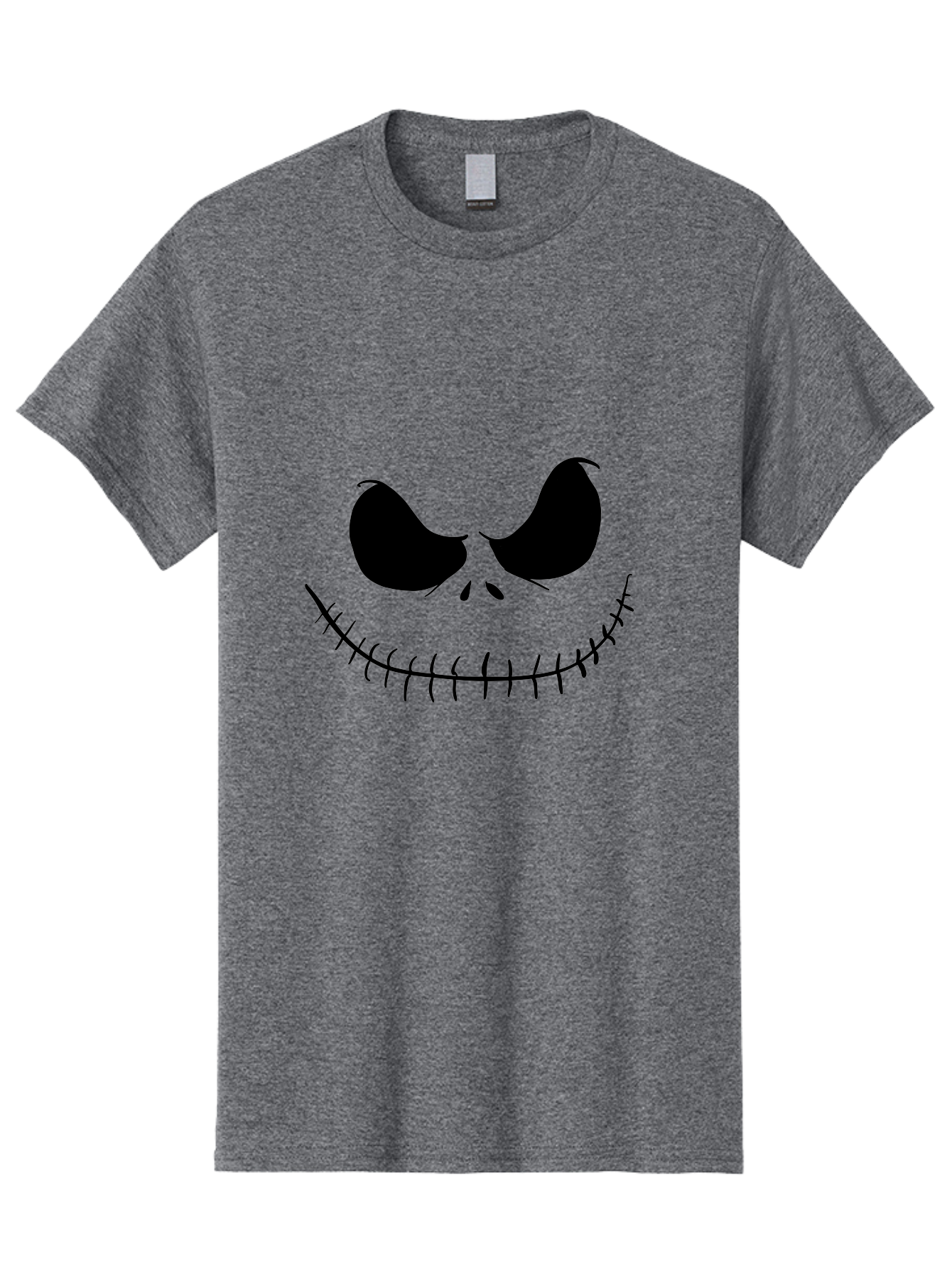 Jack-Skellington-Face Men'S Graphic Tee, 100% Cotton, Comfortable Casual Summer Wear, Machine Washable, Jack Skellington Face, The Nightmare Before Christmas Character, Spooky Face, Black Silhouette, Stitched Smile, Halloween Icon, -  Aaa083