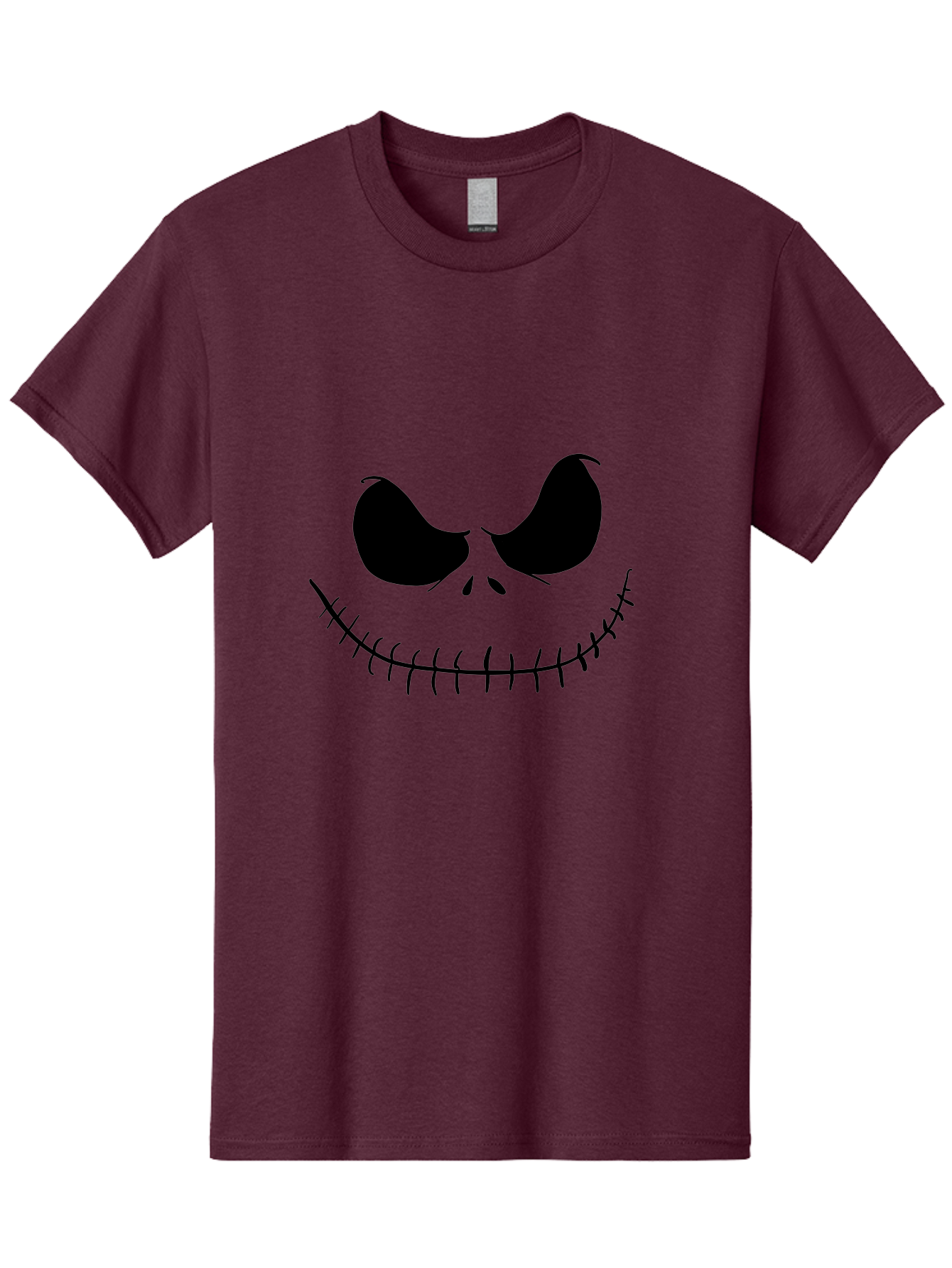Jack-Skellington-Face Men'S Graphic Tee, 100% Cotton, Comfortable Casual Summer Wear, Machine Washable, Jack Skellington Face, The Nightmare Before Christmas Character, Spooky Face, Black Silhouette, Stitched Smile, Halloween Icon, -  Aaa083