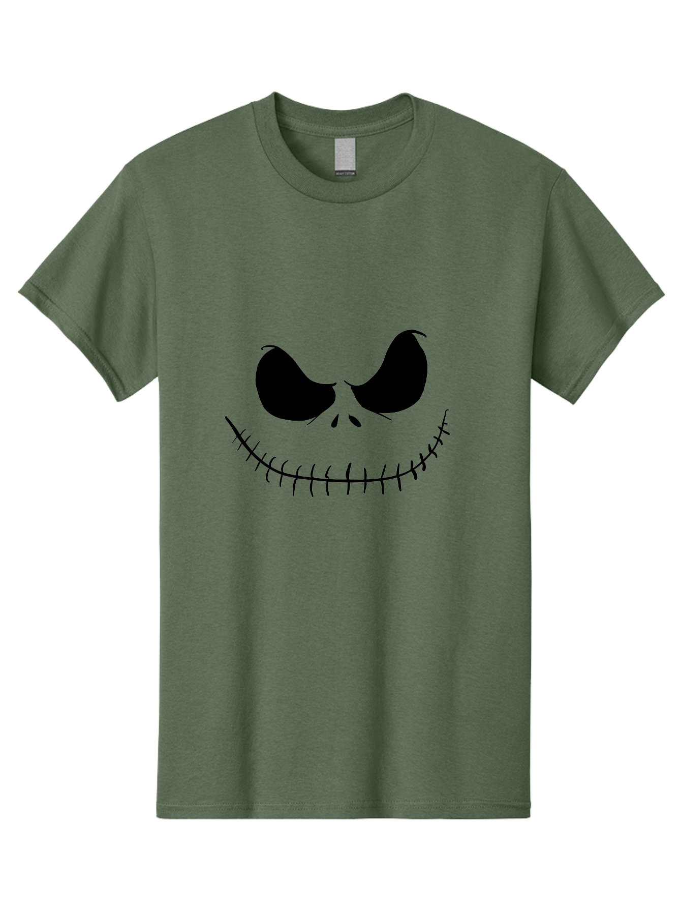 Jack-Skellington-Face Men'S Graphic Tee, 100% Cotton, Comfortable Casual Summer Wear, Machine Washable, Jack Skellington Face, The Nightmare Before Christmas Character, Spooky Face, Black Silhouette, Stitched Smile, Halloween Icon, -  Aaa083