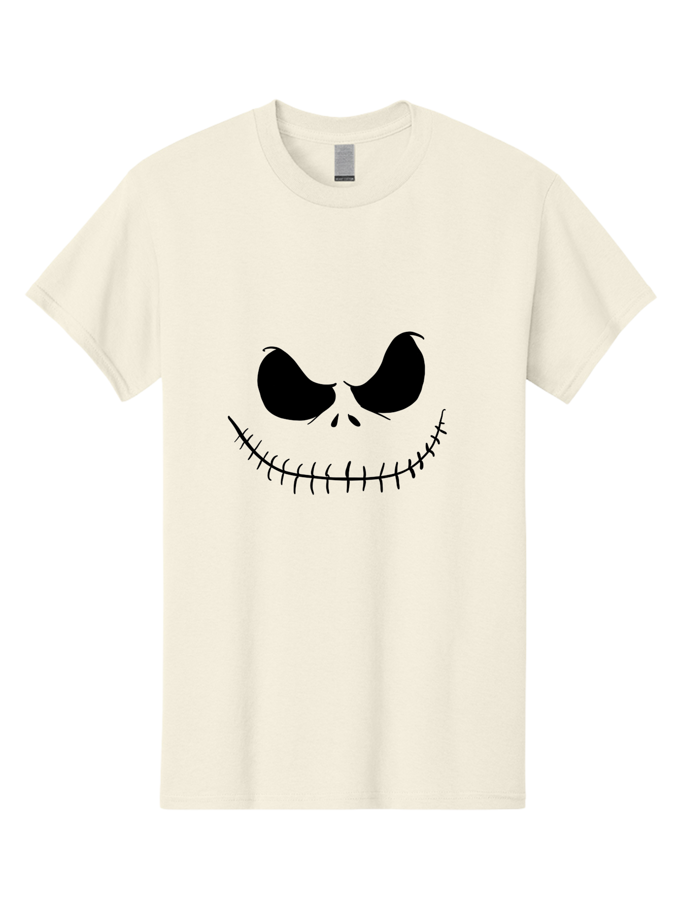 Jack-Skellington-Face Men'S Graphic Tee, 100% Cotton, Comfortable Casual Summer Wear, Machine Washable, Jack Skellington Face, The Nightmare Before Christmas Character, Spooky Face, Black Silhouette, Stitched Smile, Halloween Icon, -  Aaa083