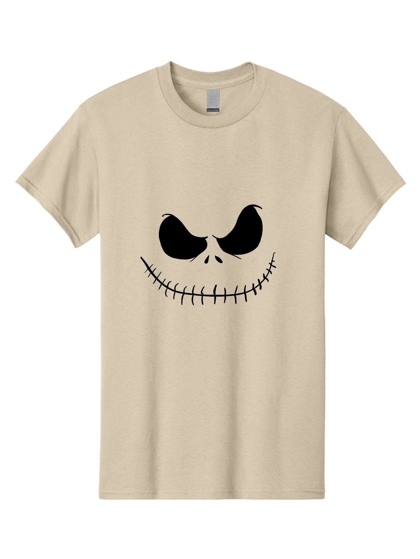 Jack-Skellington-Face Men'S Graphic Tee, 100% Cotton, Comfortable Casual Summer Wear, Machine Washable, Jack Skellington Face, The Nightmare Before Christmas Character, Spooky Face, Black Silhouette, Stitched Smile, Halloween Icon, -  Aaa083