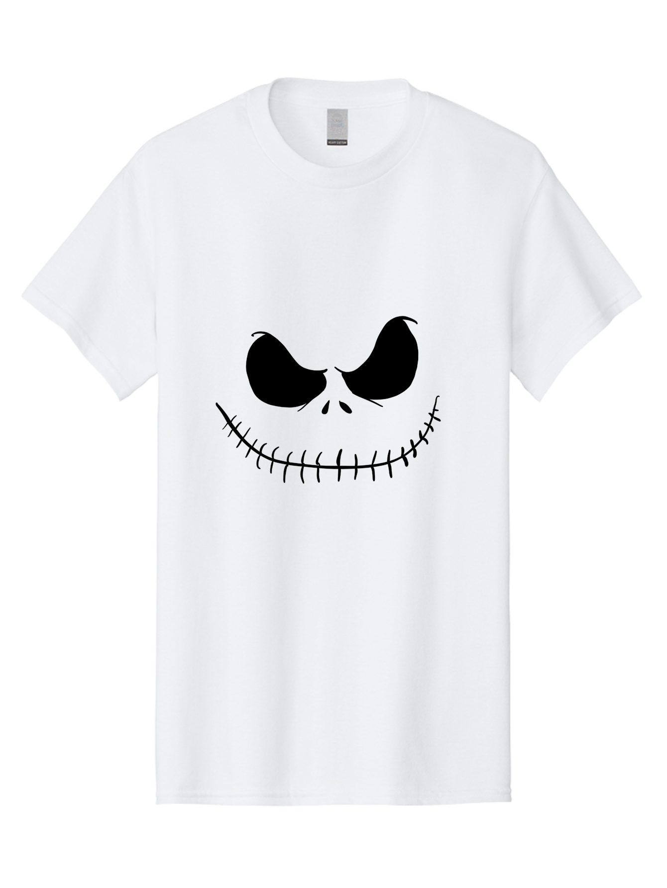 Jack-Skellington-Face Men'S Graphic Tee, 100% Cotton, Comfortable Casual Summer Wear, Machine Washable, Jack Skellington Face, The Nightmare Before Christmas Character, Spooky Face, Black Silhouette, Stitched Smile, Halloween Icon, -  Aaa083