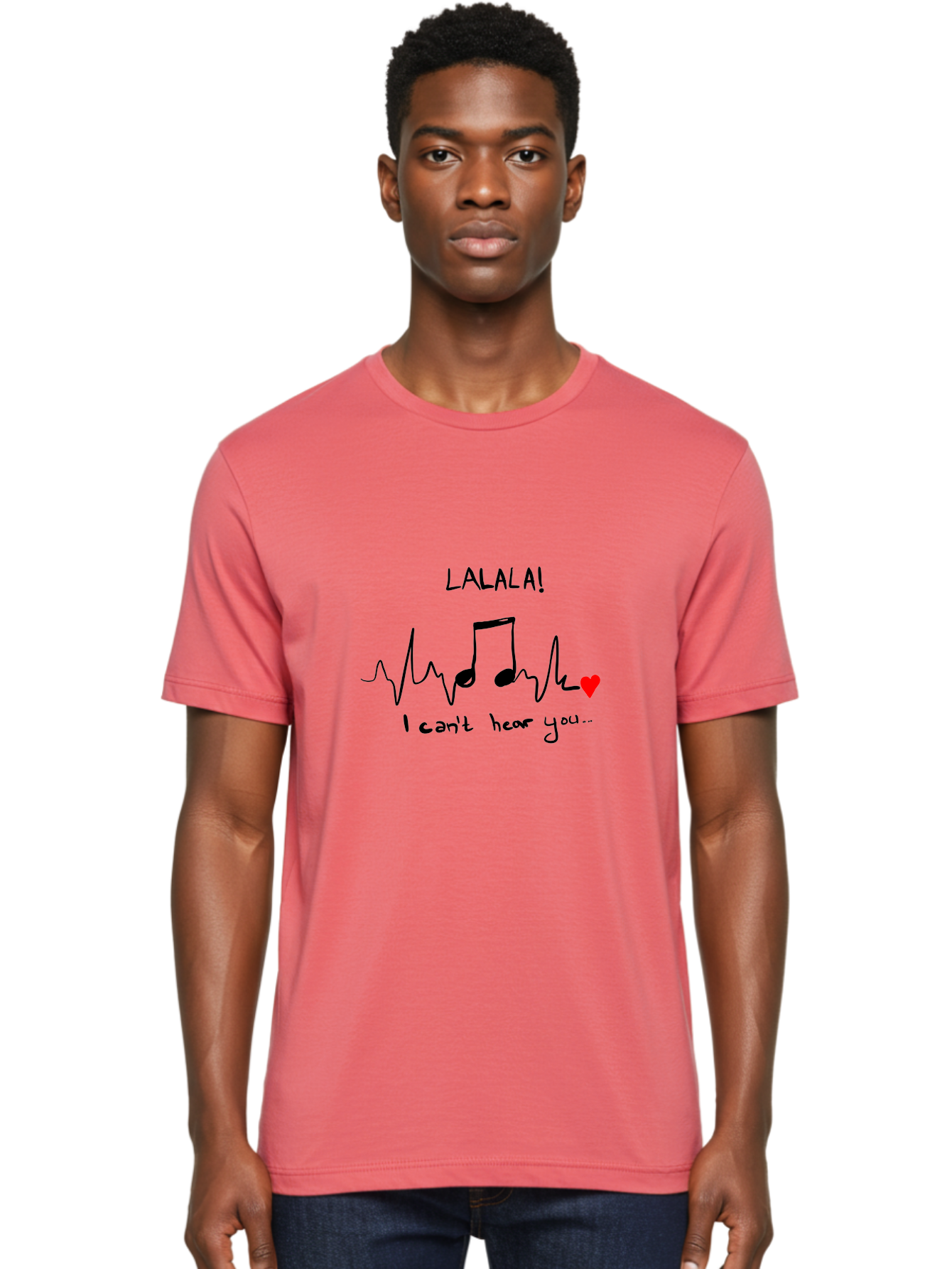 Lalala Men'S Graphic Tee, 100% Cotton, Comfortable Casual Summer Wear, Machine Washable, Musical Notes, Heartbeat Rhythm, Love Symbol, Melody, Harmony, Music Art, Quirky Design -  Aaa085