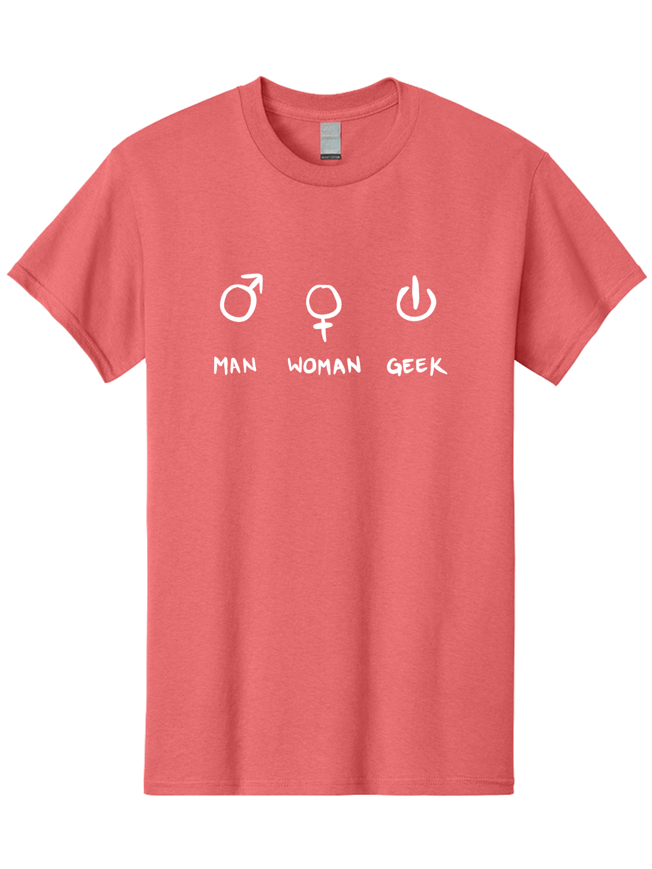 Man-Woman-Geek Men'S Graphic Tee, 100% Cotton, Comfortable Casual Summer Wear, Machine Washable, Gender Symbols, Male And Female Icons, Geek Culture, Tech Symbols, Power Button, Simple Graphics, Minimalist Design, Symbolic Representation, -  Aaa092